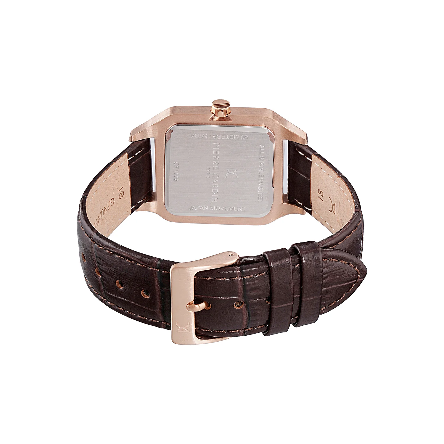 Ménilmontant Carré Men’s Square Watch - Rose Gold Case, Salmon Dial with Brown Leather Strap - Image 3