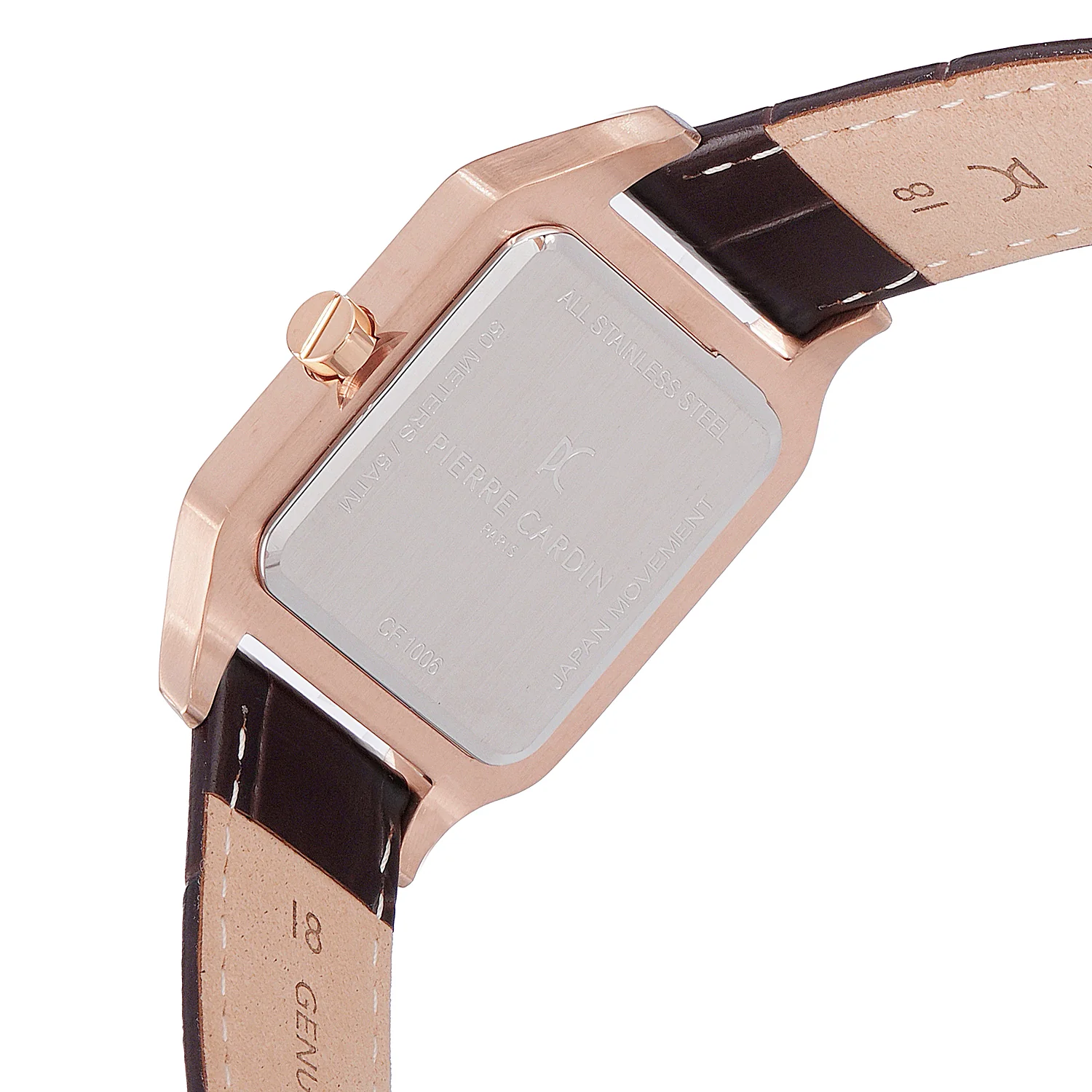 Ménilmontant Carré Men’s Square Watch - Rose Gold Case, Salmon Dial with Brown Leather Strap - Image 4