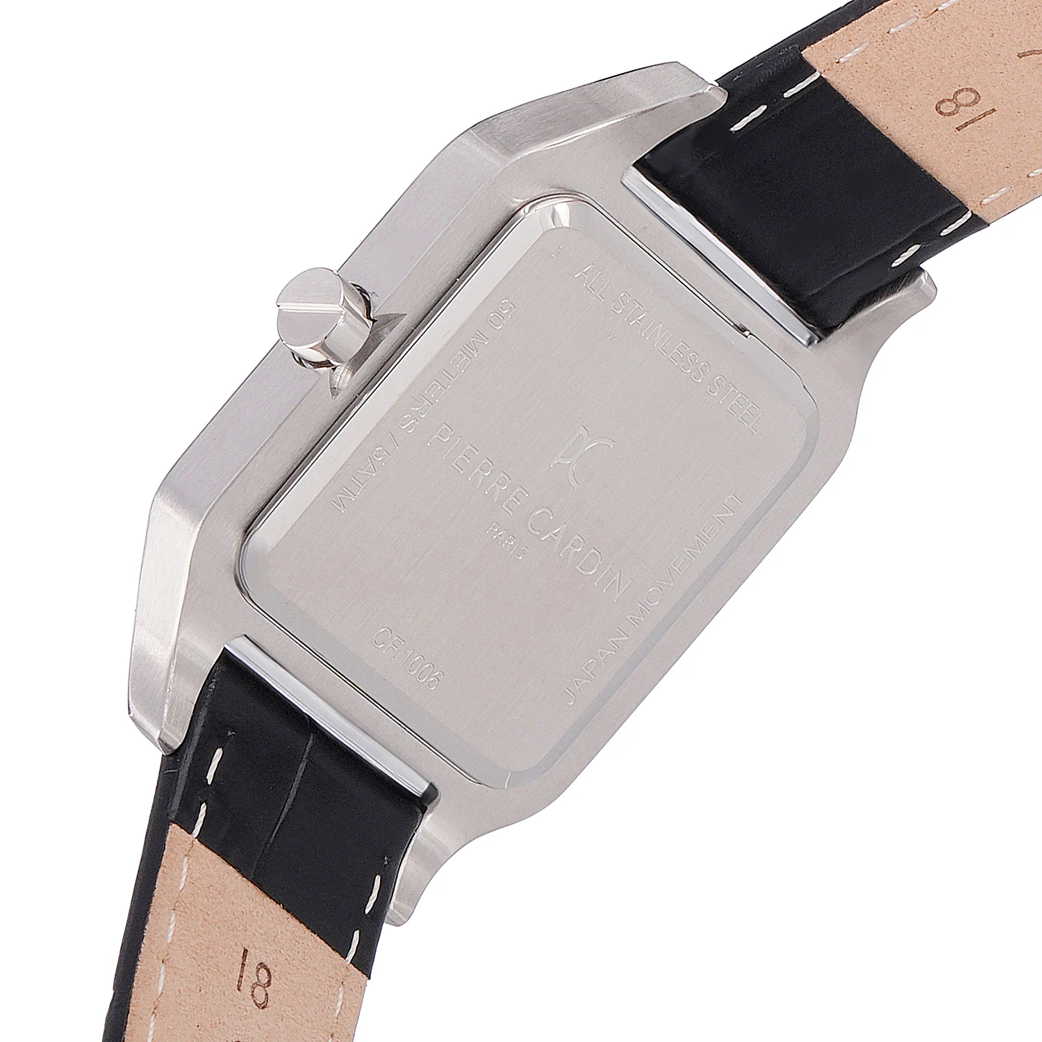 Ménilmontant Carré Men’s Square Watch - Silver Case, Black Dial with Black Leather Strap - Image 4