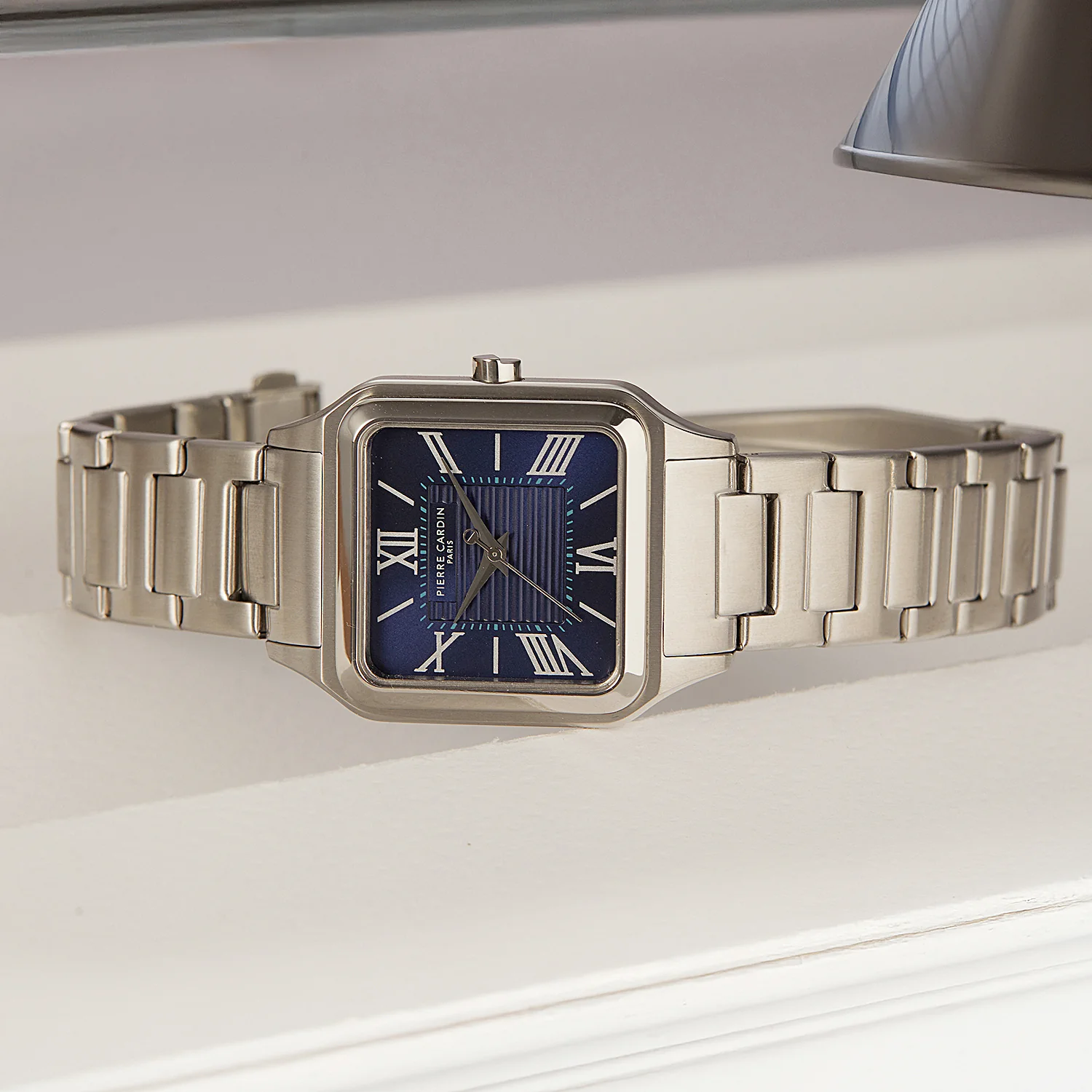 Ménilmontant Carré Men’s Square Watch - Silver Case, Blue Dial with Silver Metal Strap - Image 7