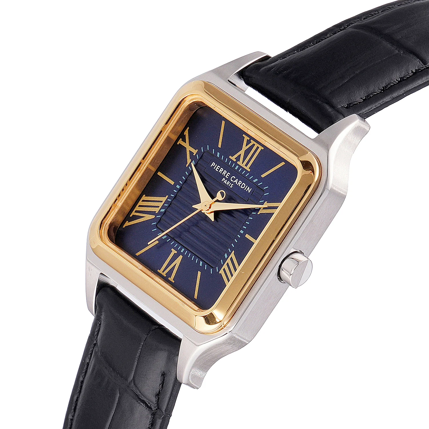 Ménilmontant Carré Men’s Square Watch - Two-Tone Gold & Silver Case, Blue Dial with Black Leather Strap - Image 2