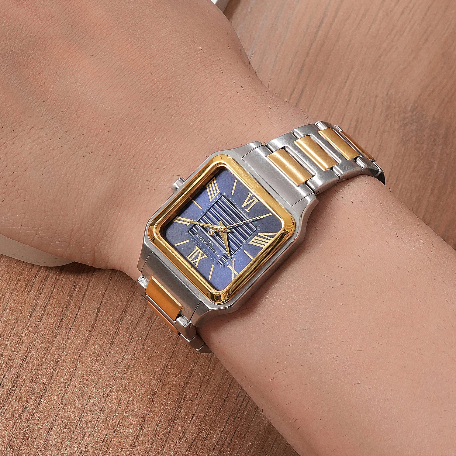 Ménilmontant Carré Men’s Square Watch - Two-Tone Gold & Silver Case, Blue Dial with Two-Tone Gold & Silver Strap - Image 5