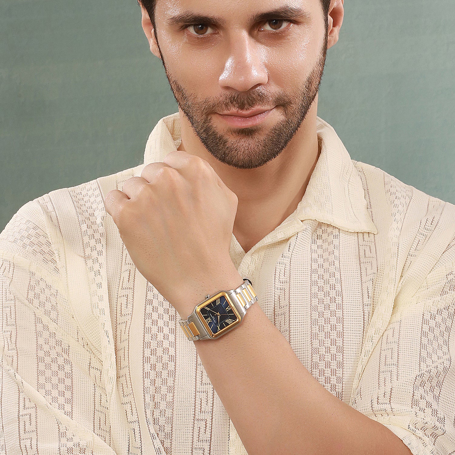 Ménilmontant Carré Men’s Square Watch - Two-Tone Gold & Silver Case, Blue Dial with Two-Tone Gold & Silver Strap - Image 8