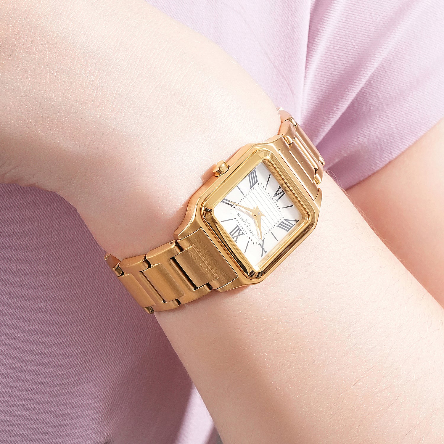 Ménilmontant Carré Women’s Square Watch - Gold Case, Champagne Dial with Gold Metal Strap - Image 8