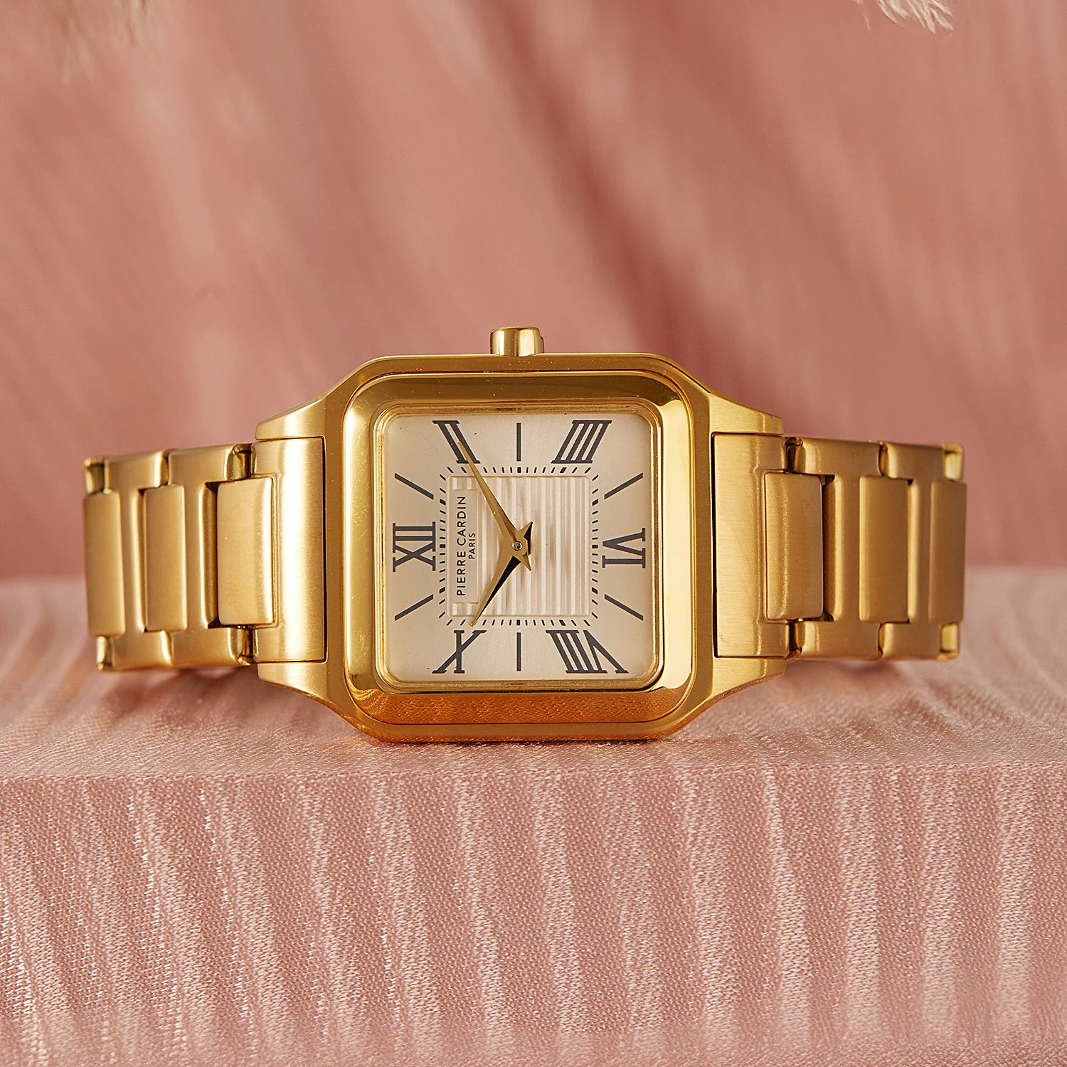 Ménilmontant Carré Women’s Square Watch - Gold Case, White Mother of Pearl Look Dial with Gold Metal Strap - Image 7