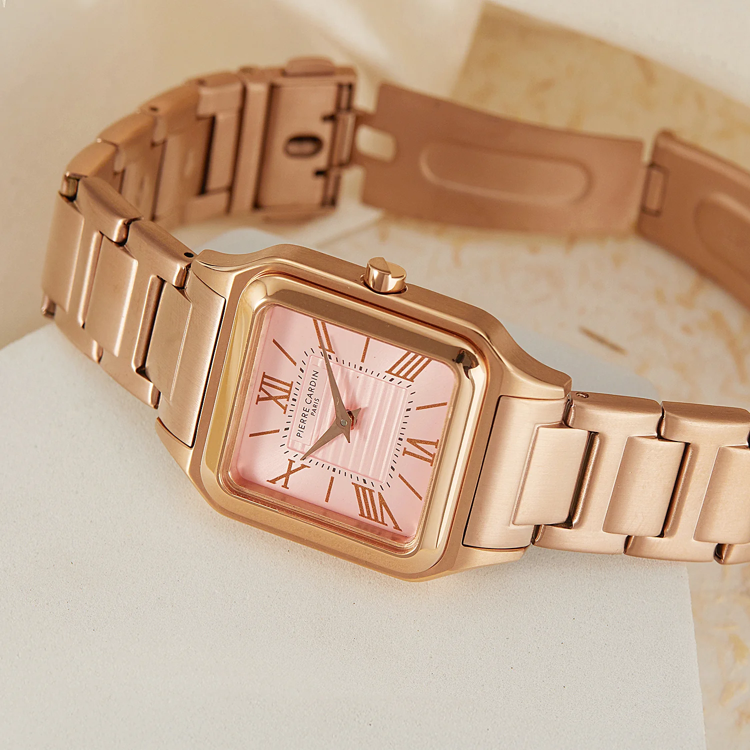 Ménilmontant Carré Women’s Square Watch - Rose Gold Case, Pale Pink Dial with Rose Gold Metal Strap - Image 5