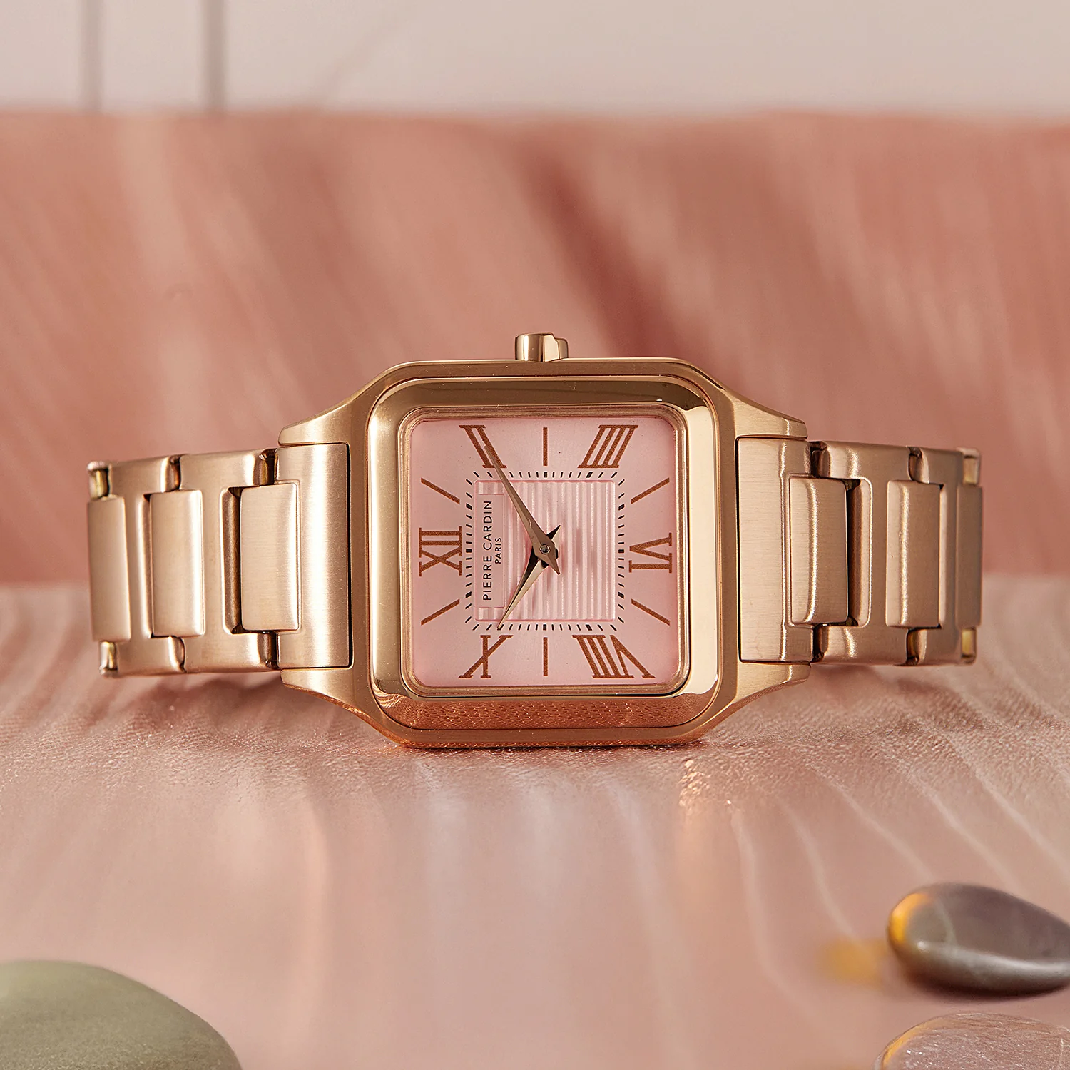 Ménilmontant Carré Women’s Square Watch - Rose Gold Case, Pale Pink Dial with Rose Gold Metal Strap - Image 6