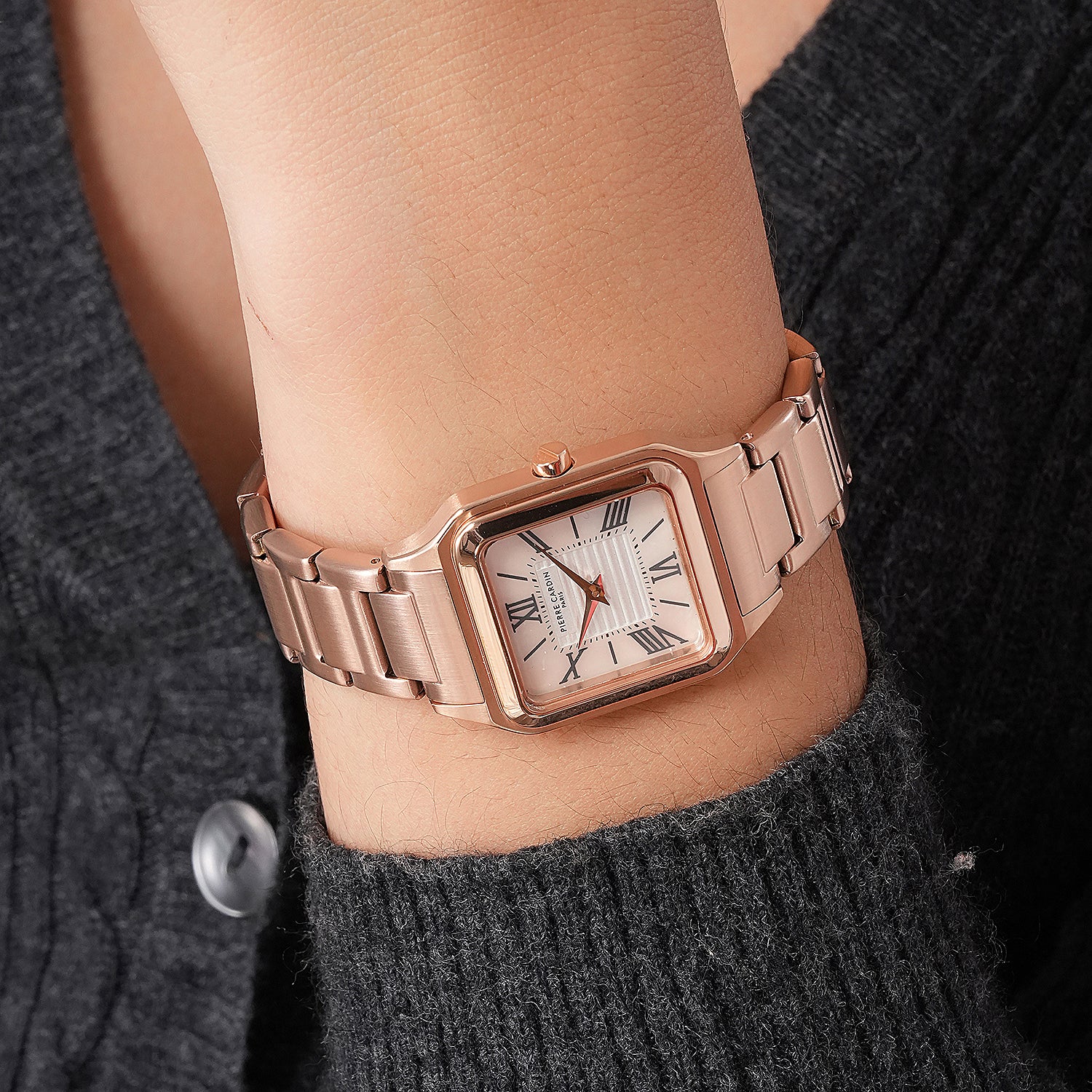 Ménilmontant Carré Women’s Square Watch - Rose Gold Case, White Mother of Pearl Look Dial with Rose Gold Metal Strap