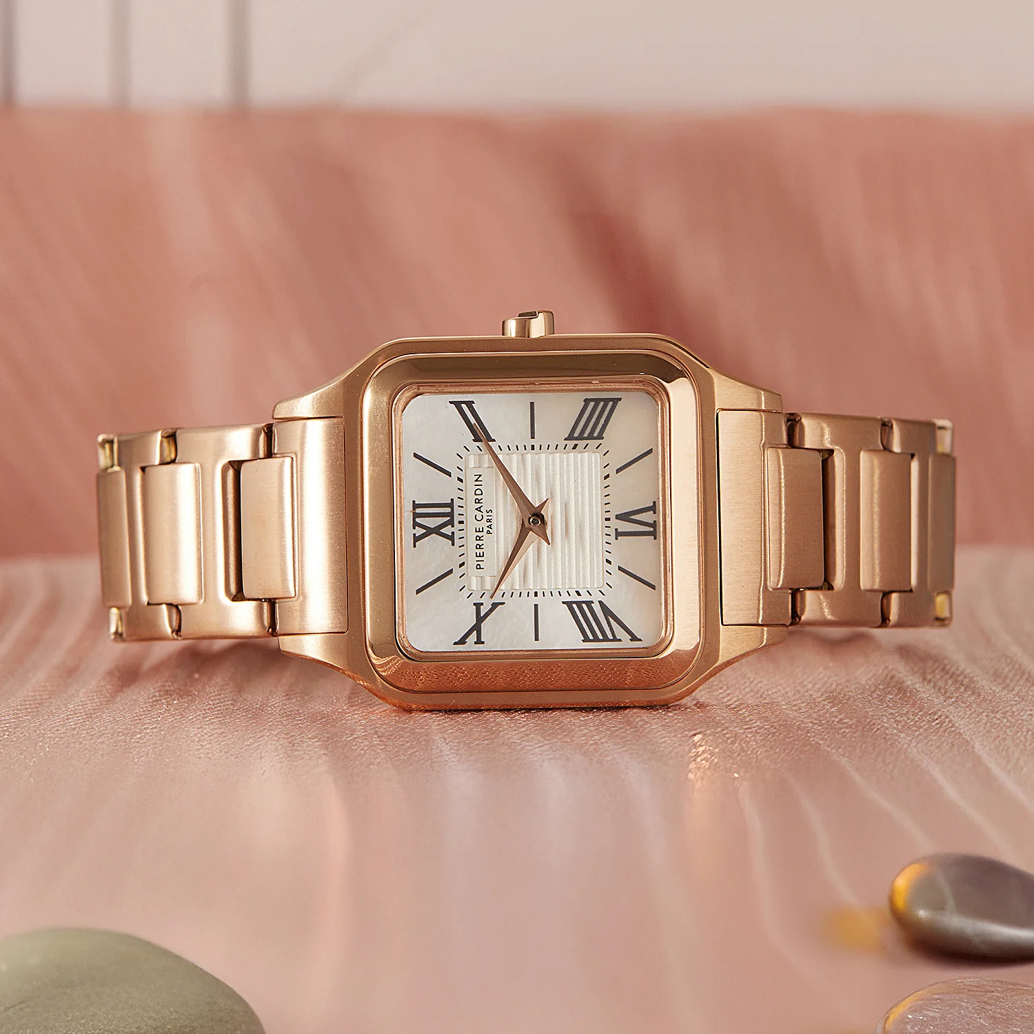 Ménilmontant Carré Women’s Square Watch - Rose Gold Case, White Mother of Pearl Look Dial with Rose Gold Metal Strap - Image 7