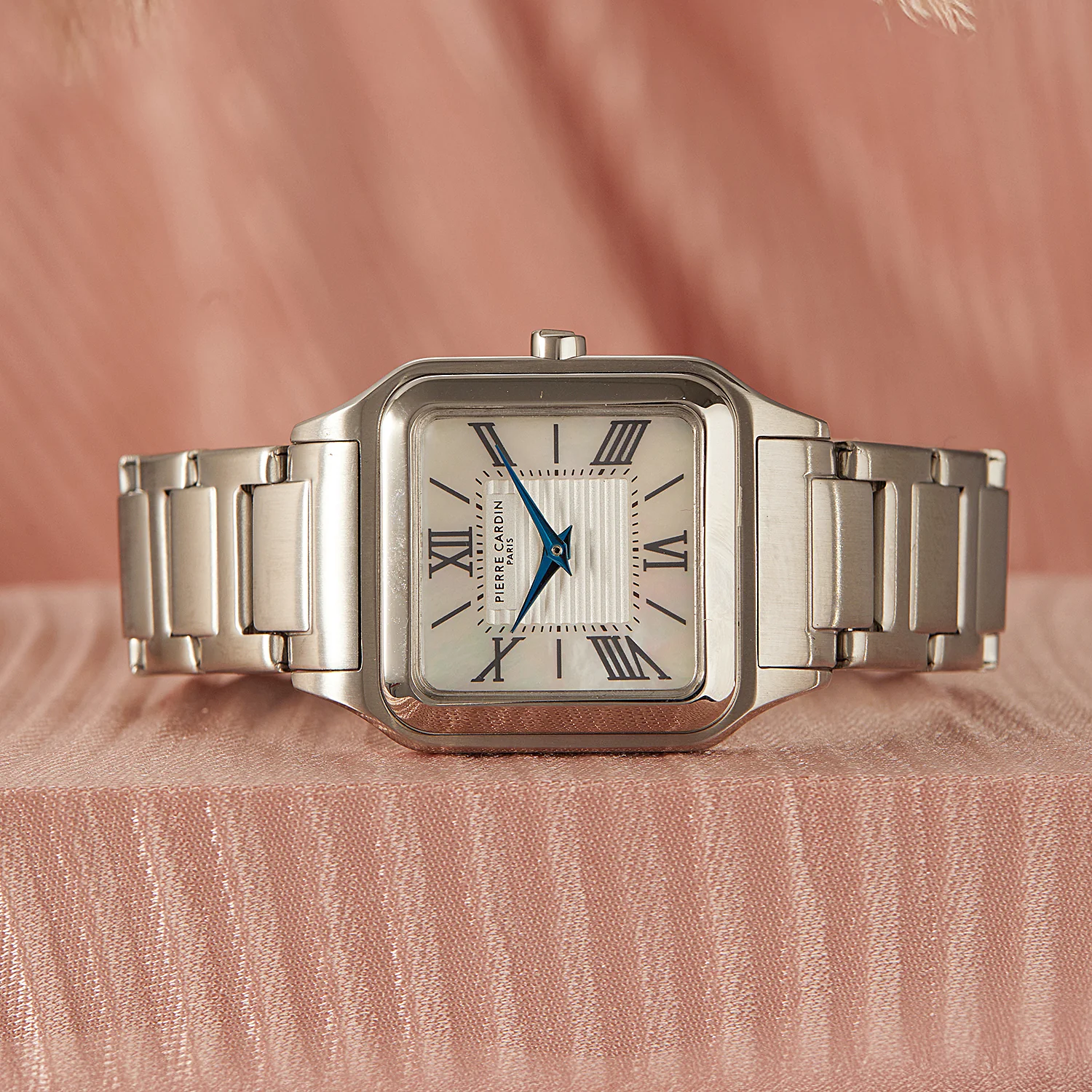 Ménilmontant Carré Women’s Square Watch - Silver Case, White Mother of Pearl Dial Look with Silver Metal Strap - Image 6