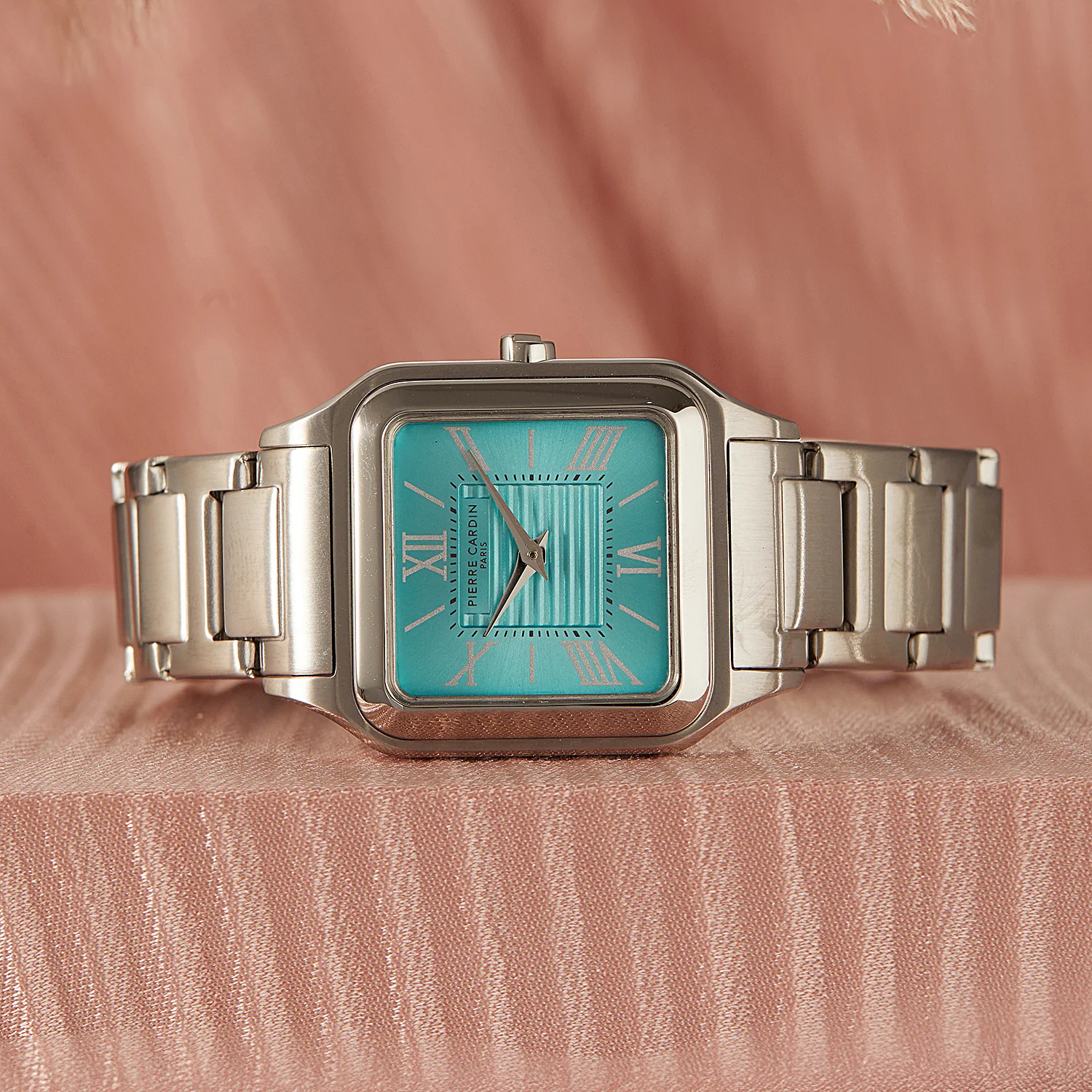 Ménilmontant Carré Women’s Square Watch - Silver Case, Celeste Blue Dial with Silver Metal Strap - Image 6