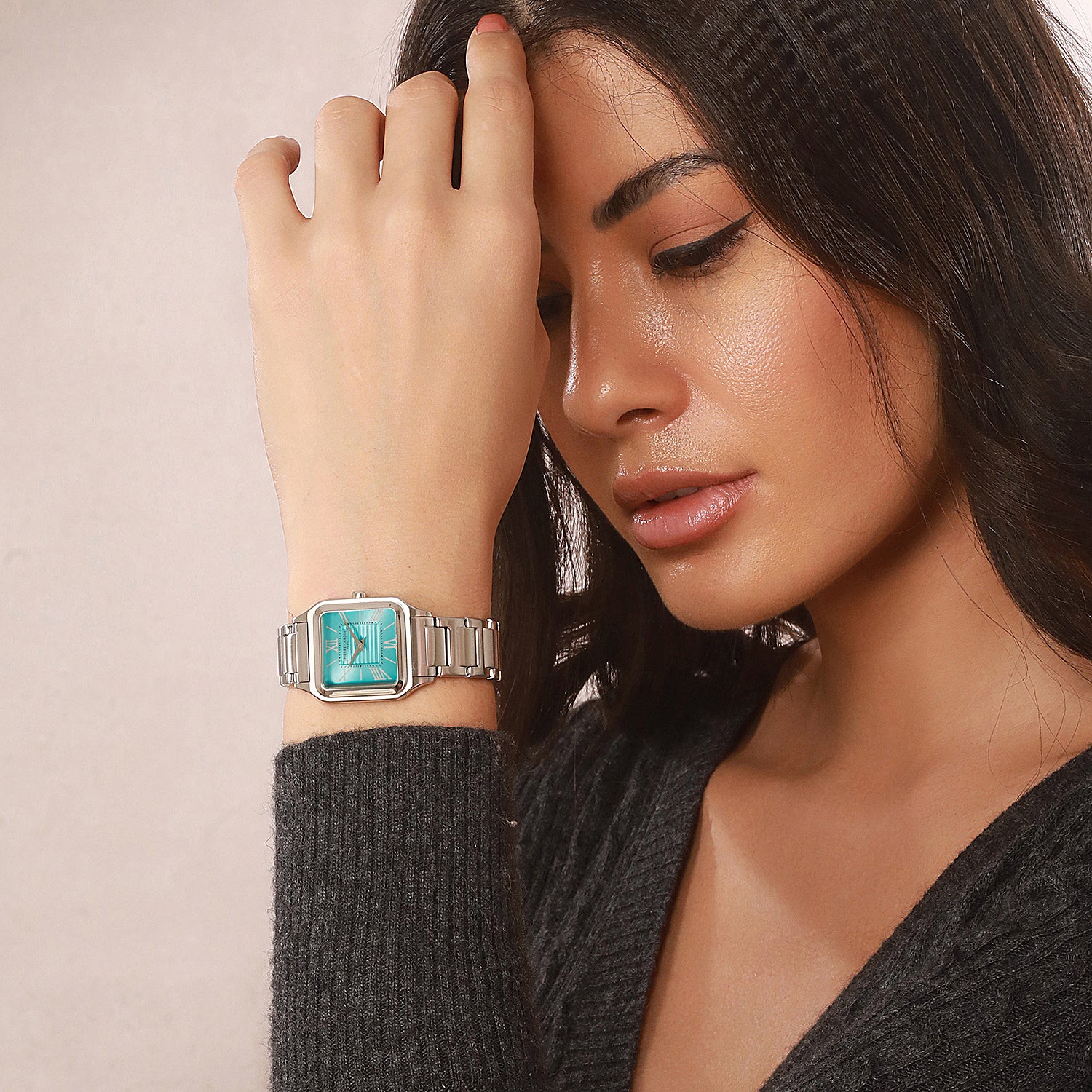 Ménilmontant Carré Women’s Square Watch - Silver Case, Celeste Blue Dial with Silver Metal Strap - Image 9