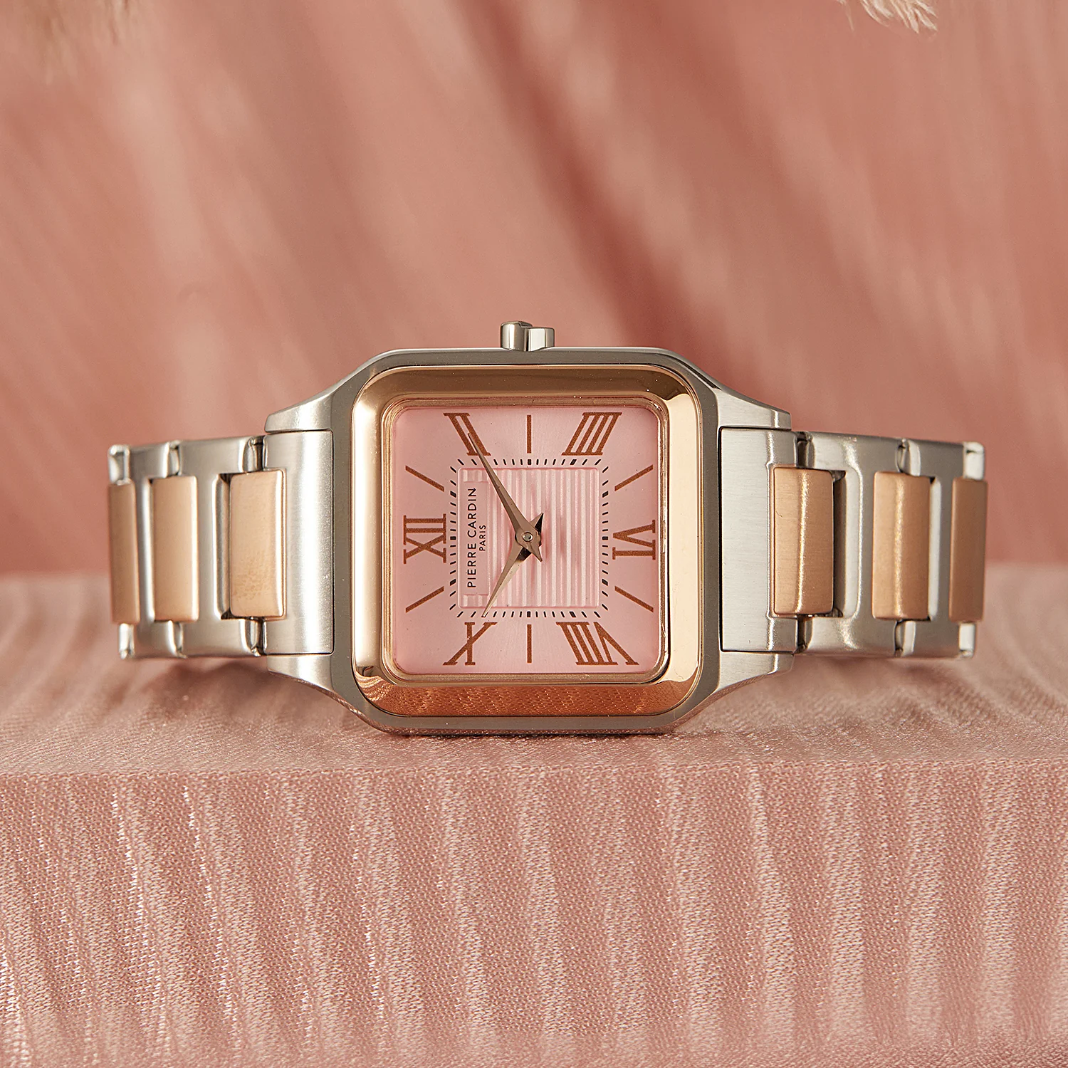 Ménilmontant Carré Women’s Square Watch - Two-Tone Rose Gold & Silver Case, Pale Pink Dial with Two-Tone Metal Strap - Image 6