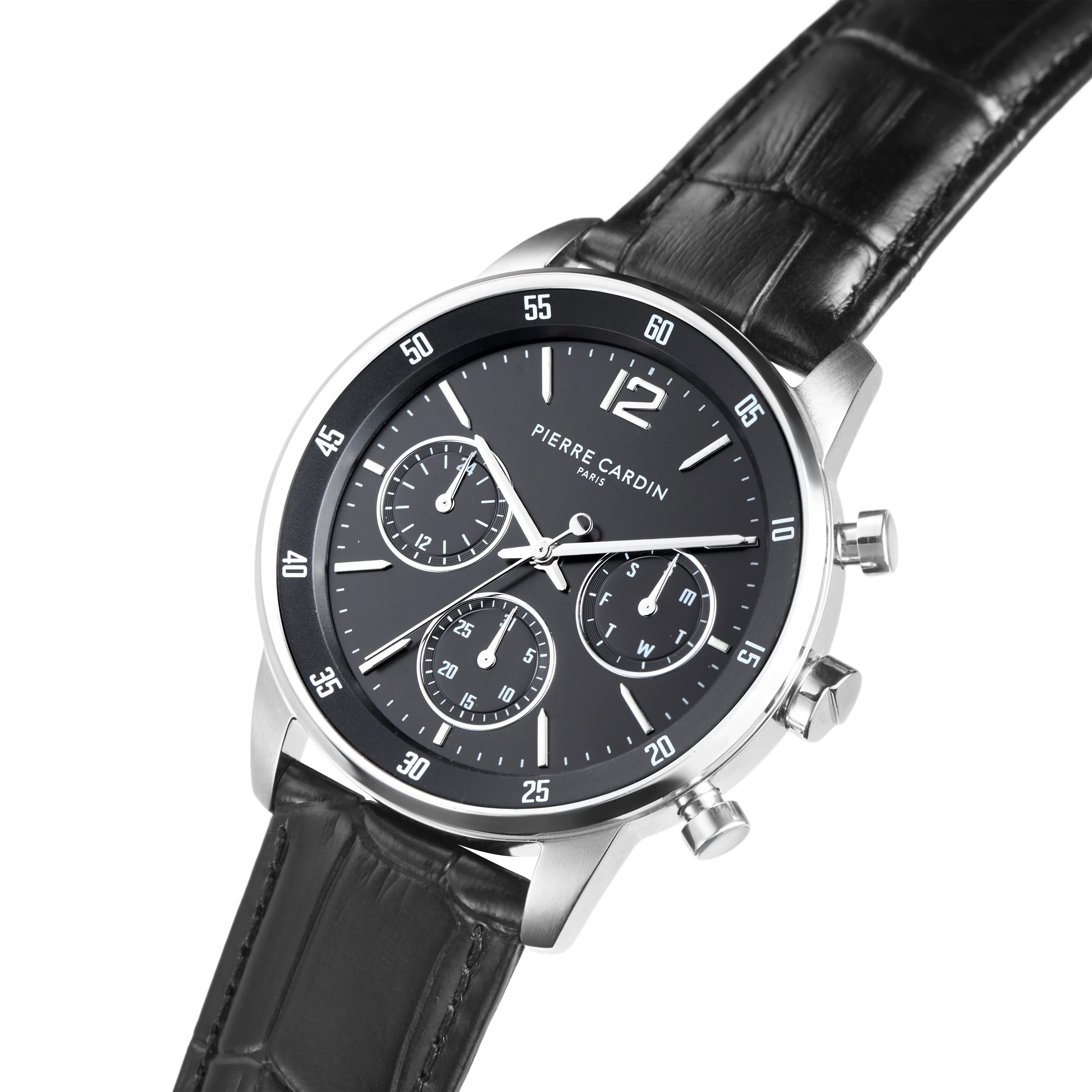 Montrouge Prim Black Dial Multifunction watch with Black Leather Strap - Image 2