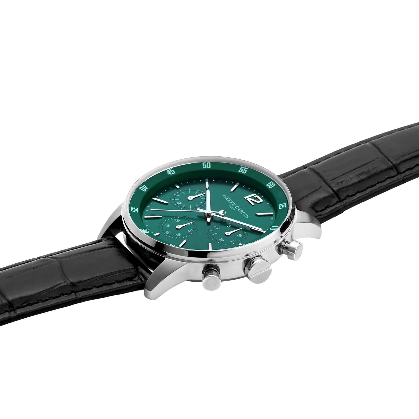 Montrouge Prim Green Dial Multifunction watch with Black Leather Strap - Image 3