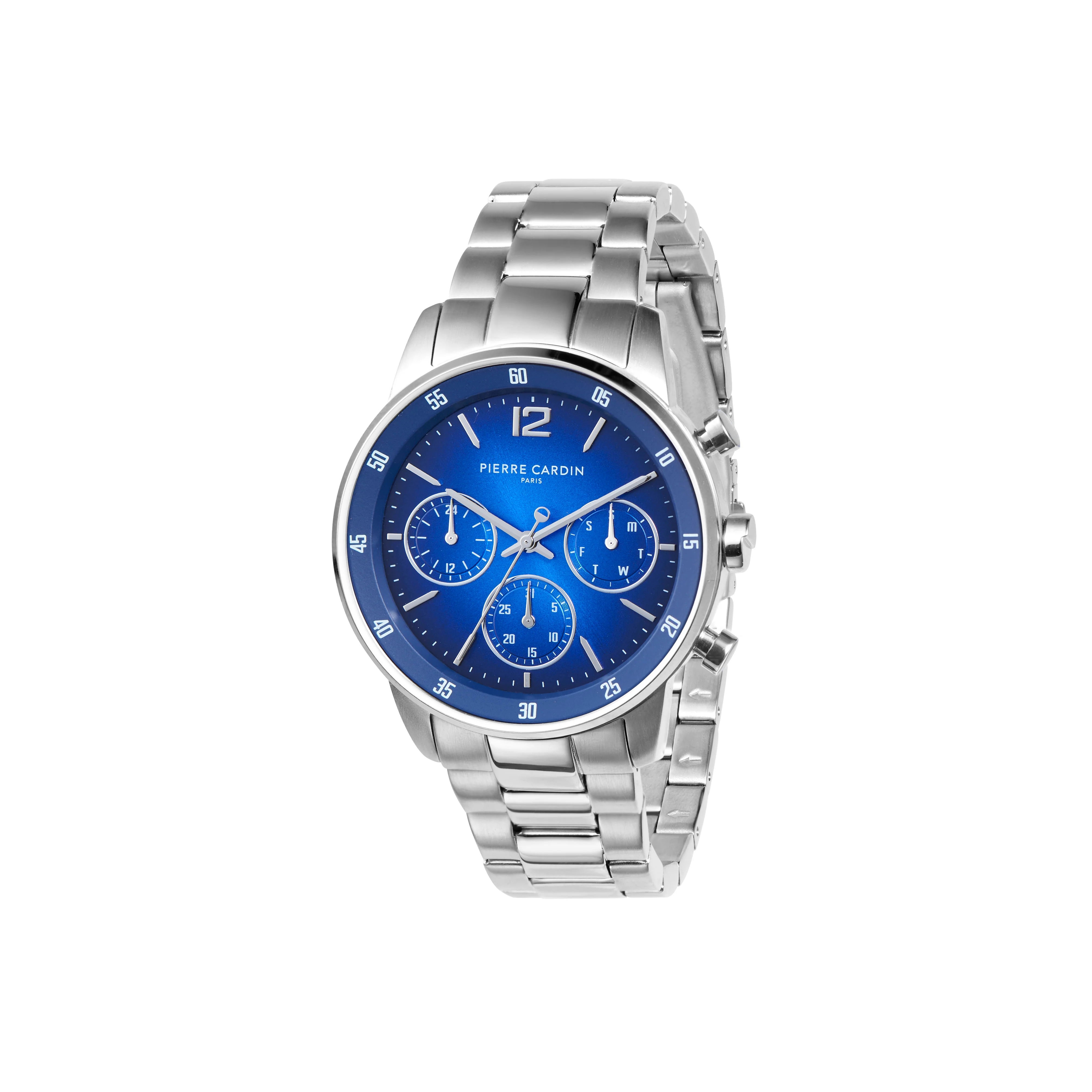 Montrouge Prim Multifunction watch with Blue Dial and Metal Links Strap