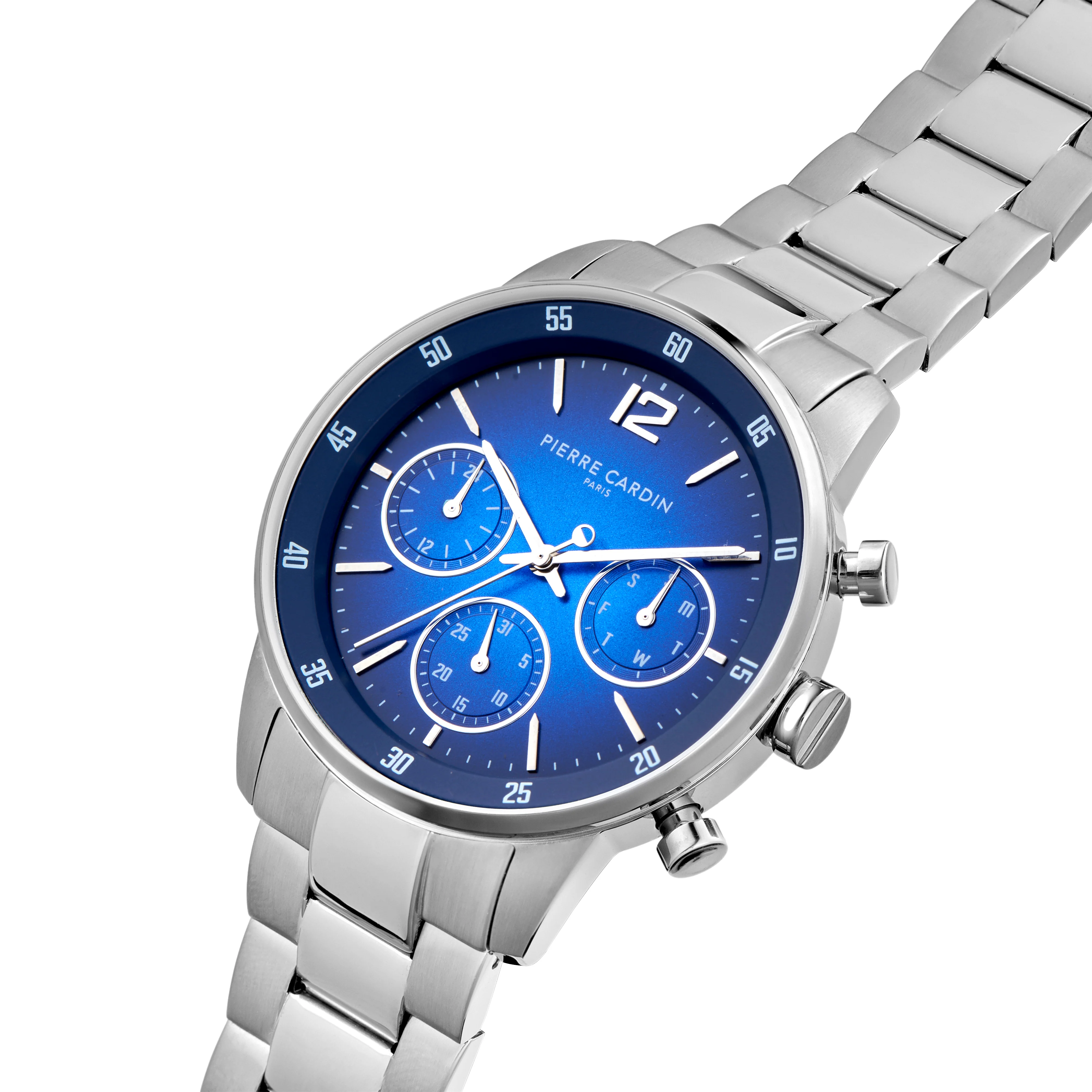 Montrouge Prim Multifunction watch with Blue Dial and Metal Links Strap - Image 2