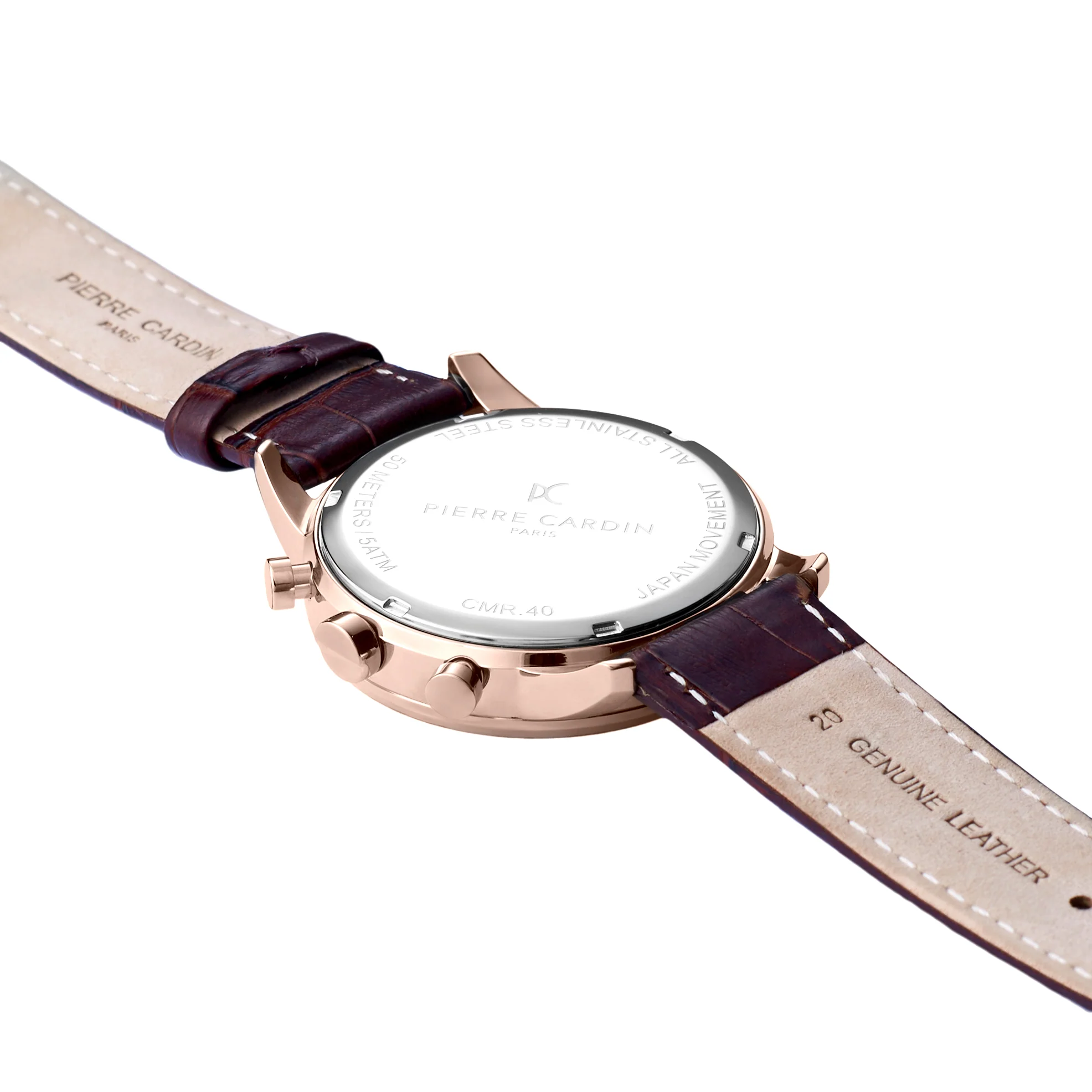 Montrouge Prim Rosegold with White Dial Multifunction watch with Brown Leather Strap - Image 4