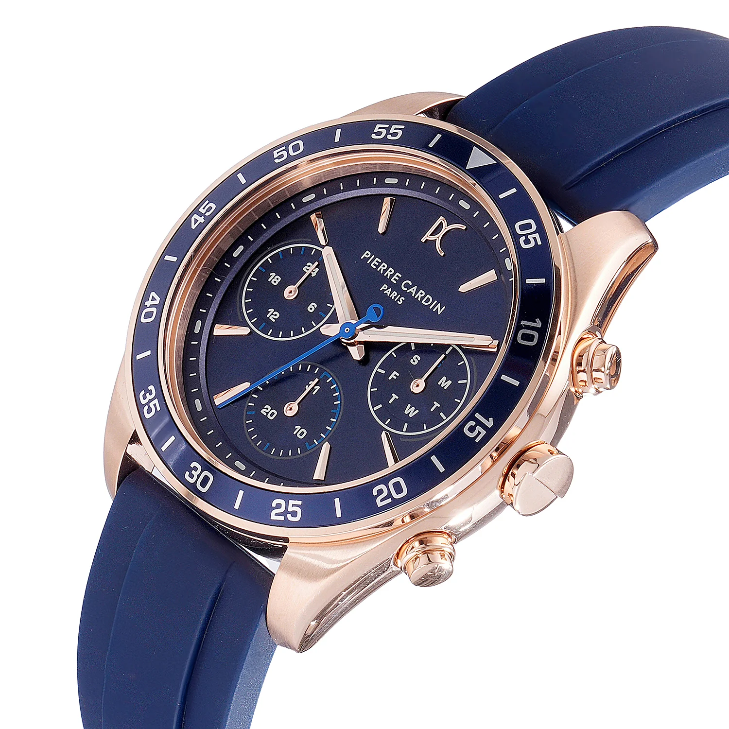 Nation Cristal Men’s 42mm Multifunction Watch - Rose Gold Case, Blue Dial, Blue Bezel with Blue Silicone Strap - Image 3
