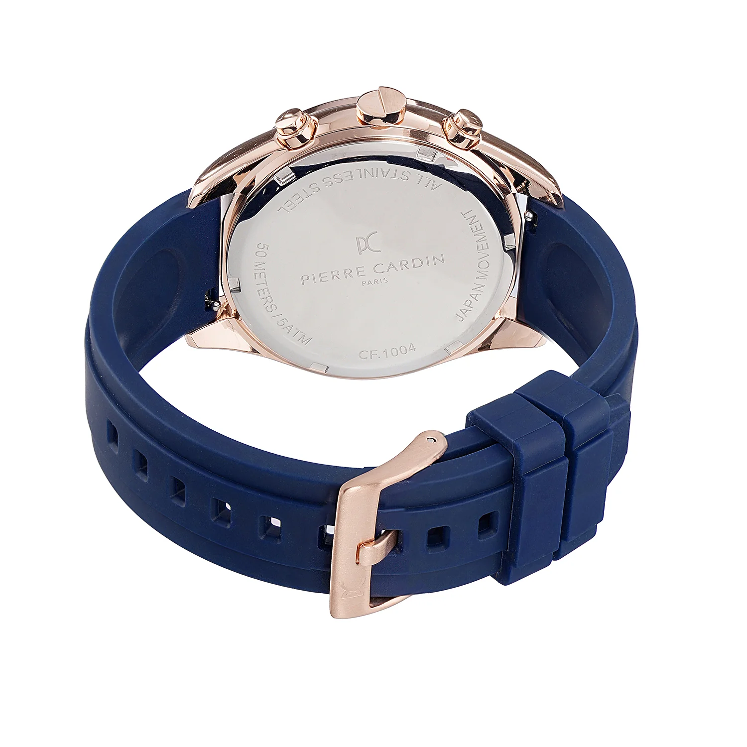 Nation Cristal Men’s 42mm Multifunction Watch - Rose Gold Case, Blue Dial, Blue Bezel with Blue Silicone Strap - Image 4