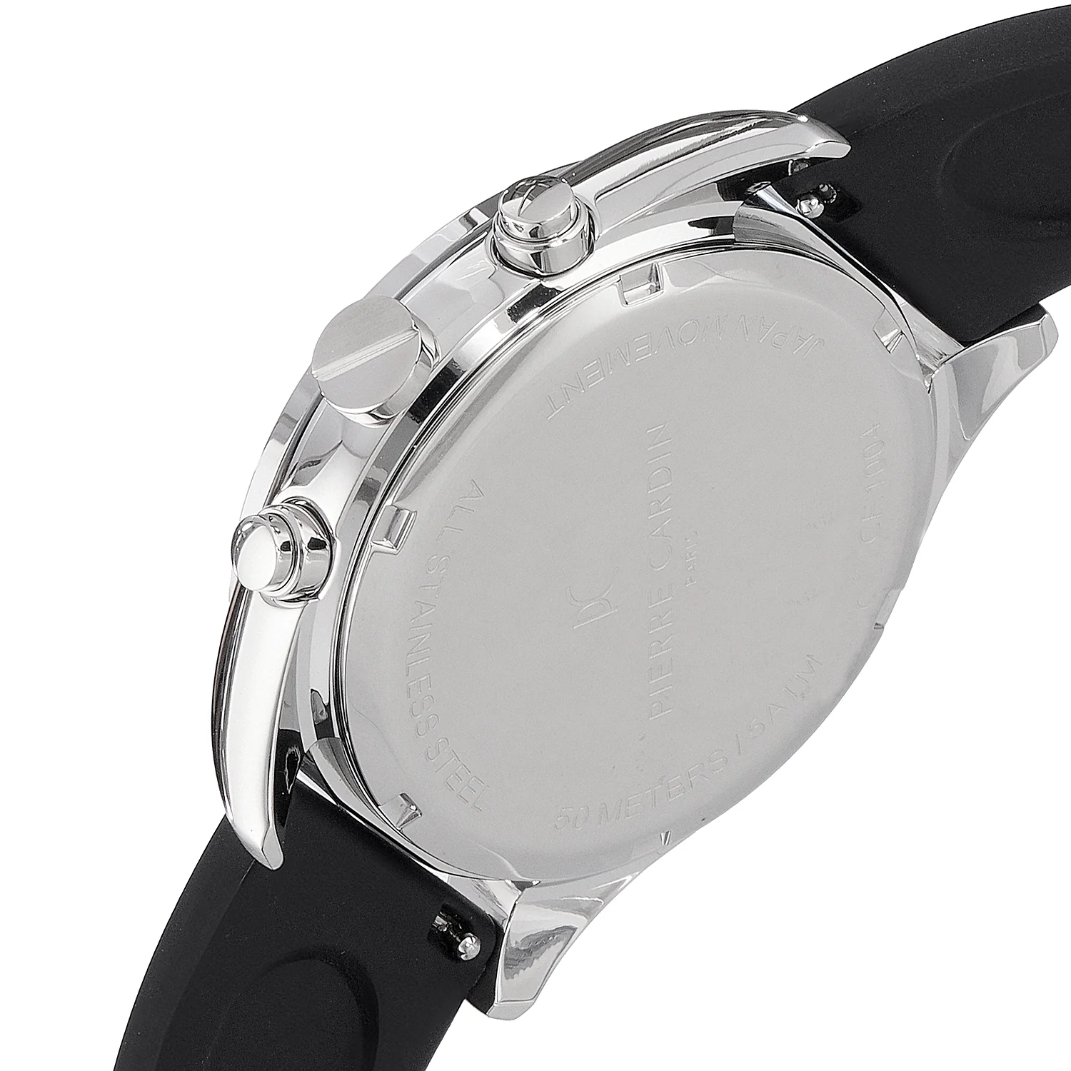 Nation Cristal Men’s 42mm Multifunction Watch - Silver Case, Black Dial with Wine Panda Eyes, Wine Bezel, and Black Silicone Strap - Image 4