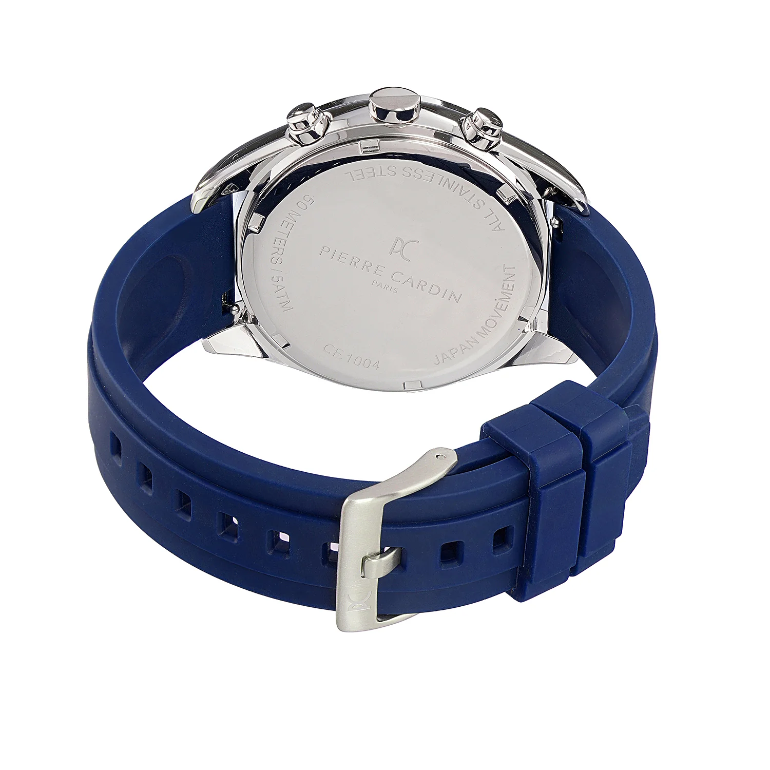 Nation Cristal Men’s 42mm Multifunction Watch - Silver Case, Blue Dial, Black Bezel with Blue Silicone Strap - Image 3