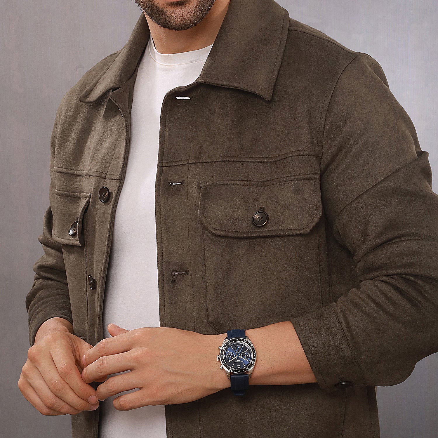 Nation Cristal Men’s 42mm Multifunction Watch - Silver Case, Blue Dial, Black Bezel with Blue Silicone Strap - Image 8