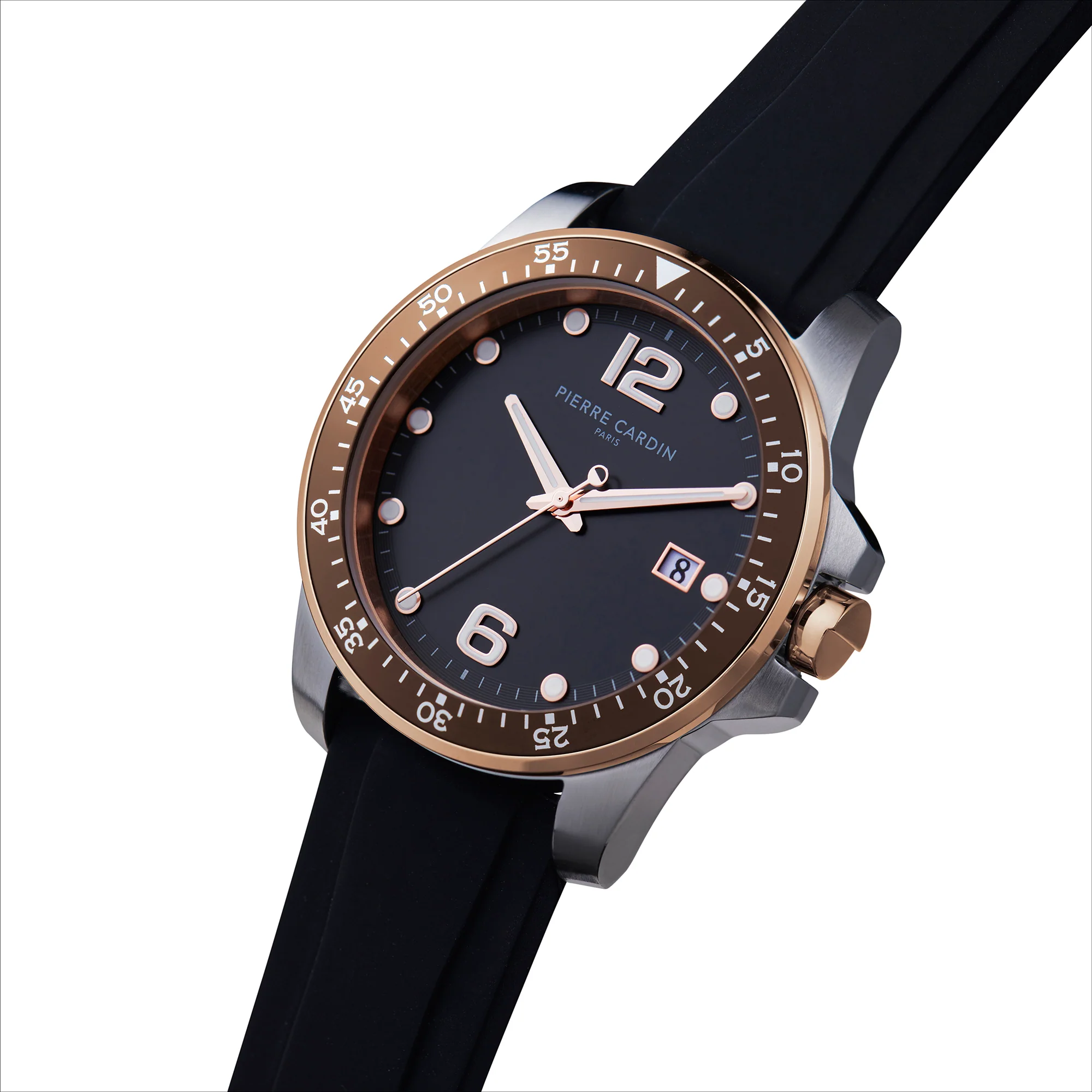 Nation Éclat Stainless Steel Watch with Rubber strap, Black Dial and Brown Bezel - Image 2