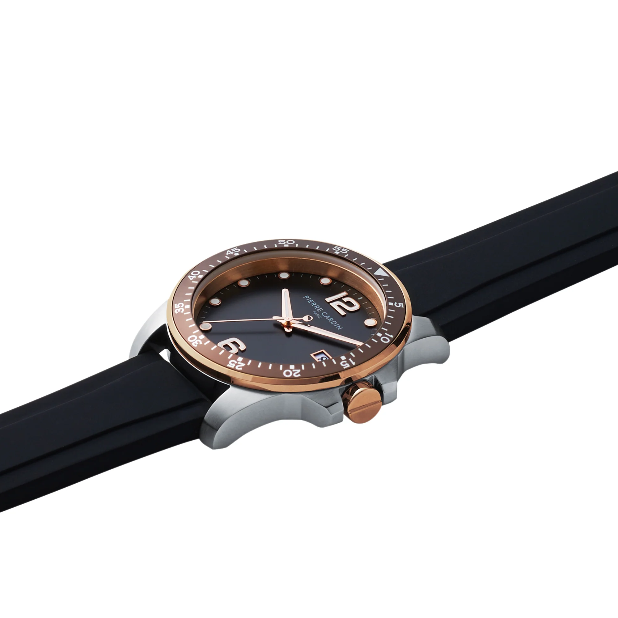 Nation Éclat Stainless Steel Watch with Rubber strap, Black Dial and Brown Bezel - Image 3