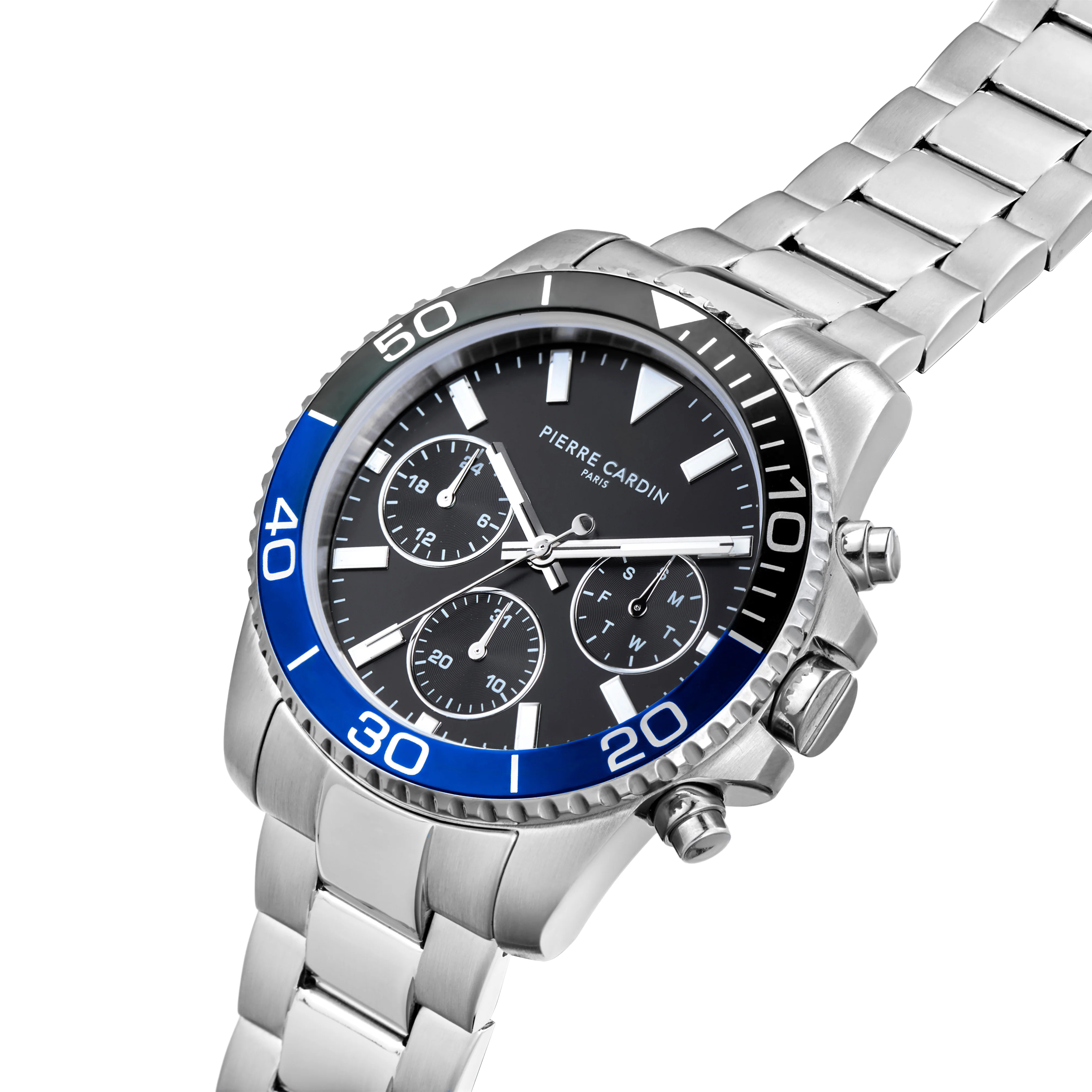 Nation Posh Multifunction watch with Black Dial and Blue Black bezel with a Metal Links Strap - Image 2