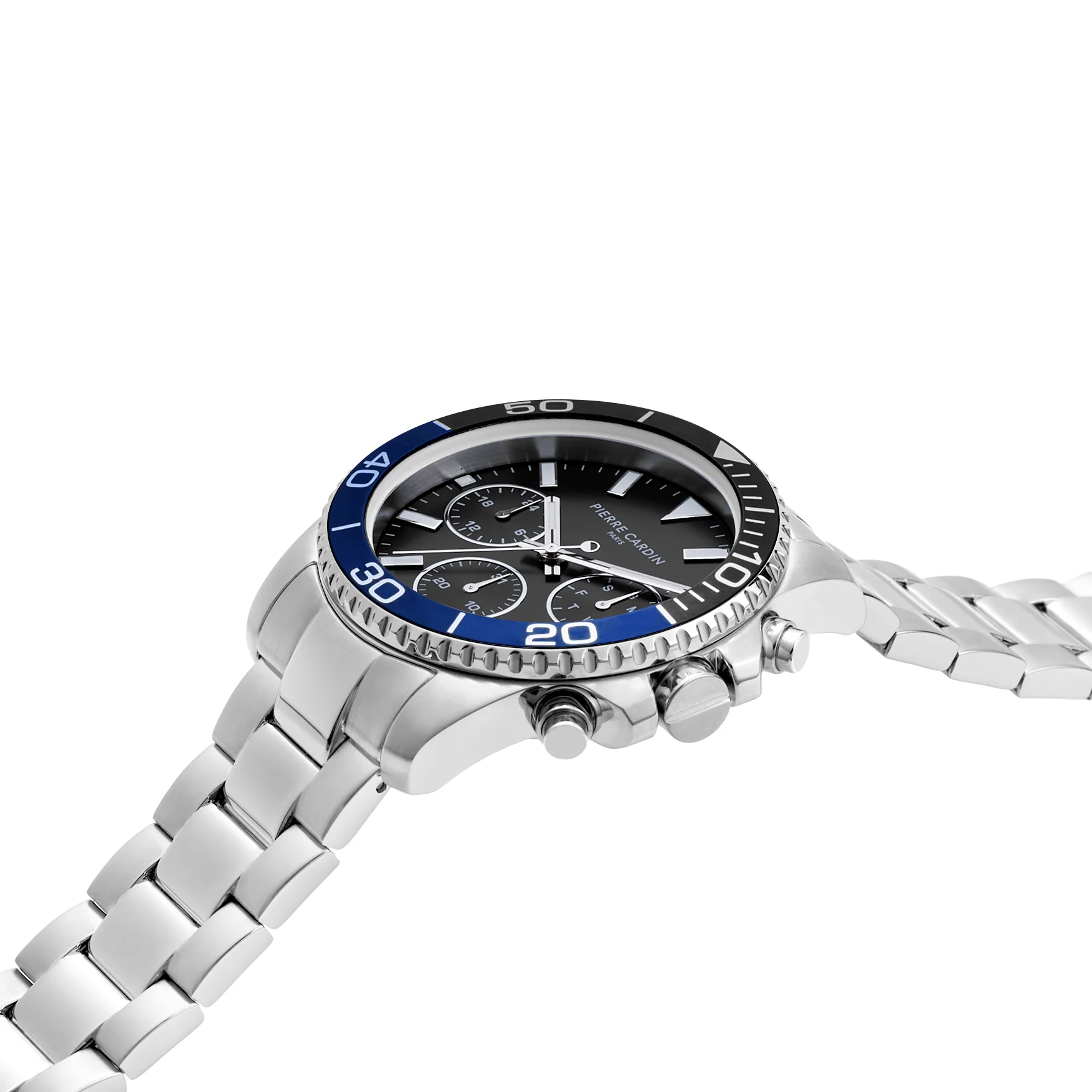 Nation Posh Multifunction watch with Black Dial and Blue Black bezel with a Metal Links Strap - Image 3