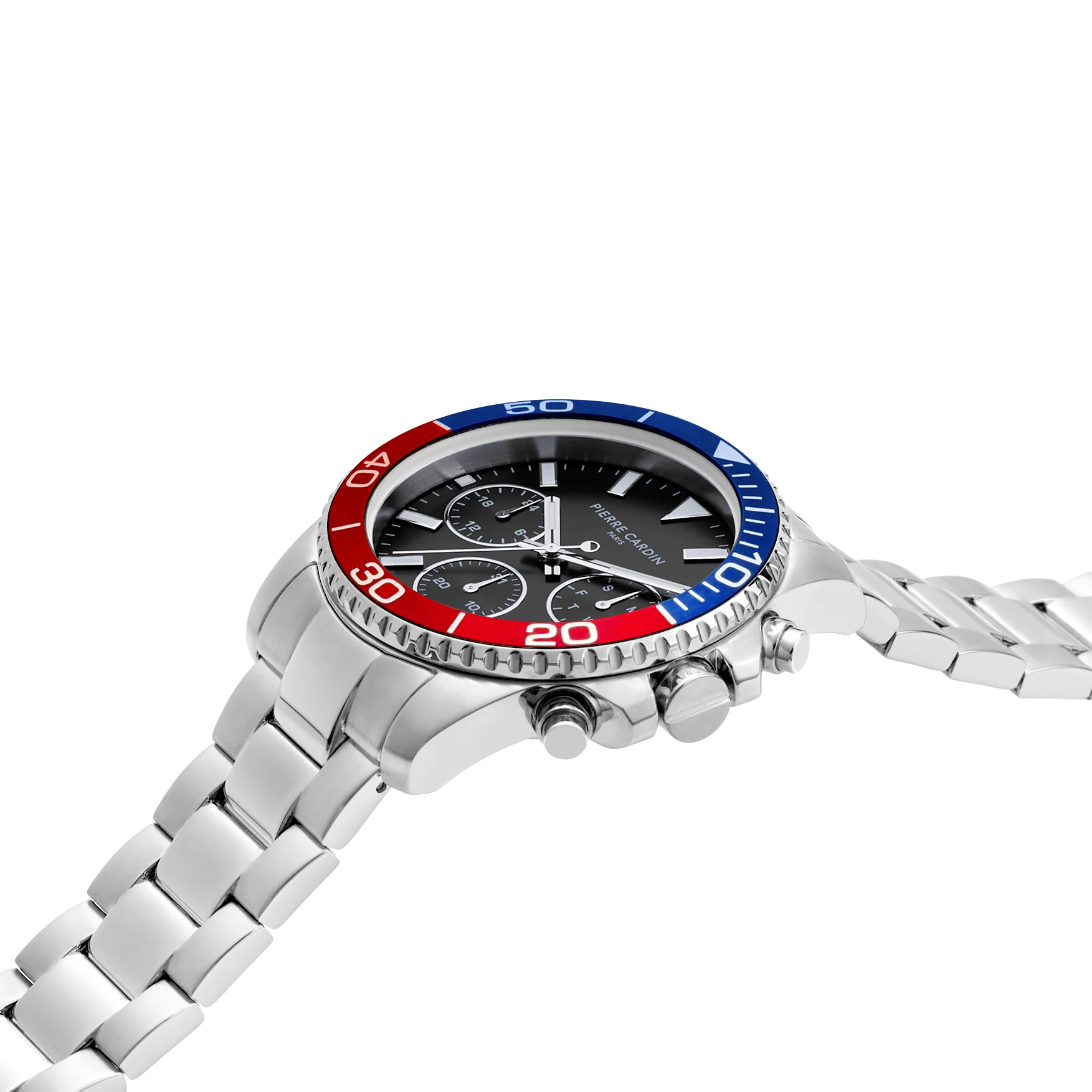 Nation Posh Multifunction watch with Black Dial and Blue Red bezel with a Metal Links Strap - Image 3