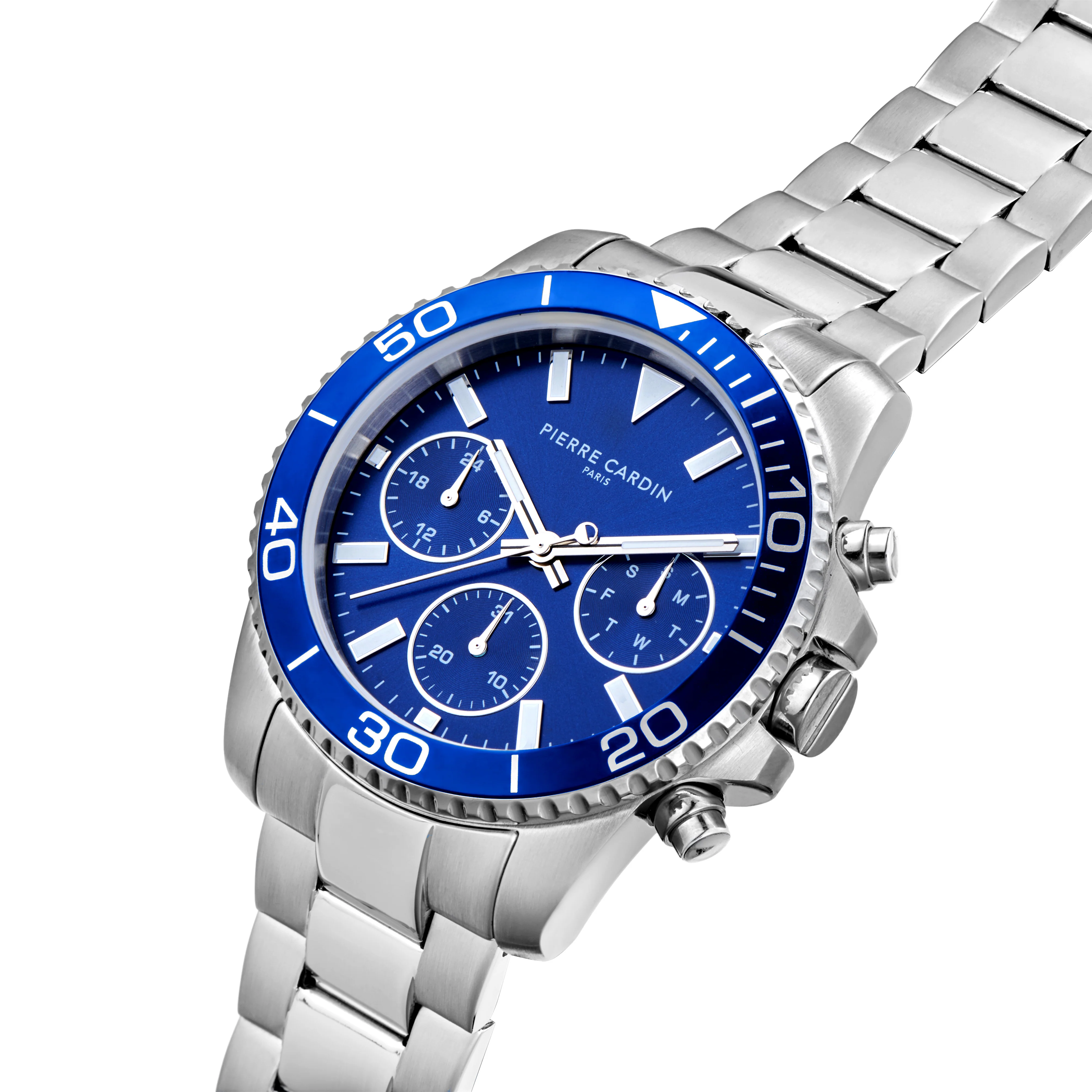 Nation Posh Multifunction watch with Blue Dial and Blue bezel with a Metal Links Strap - Image 2
