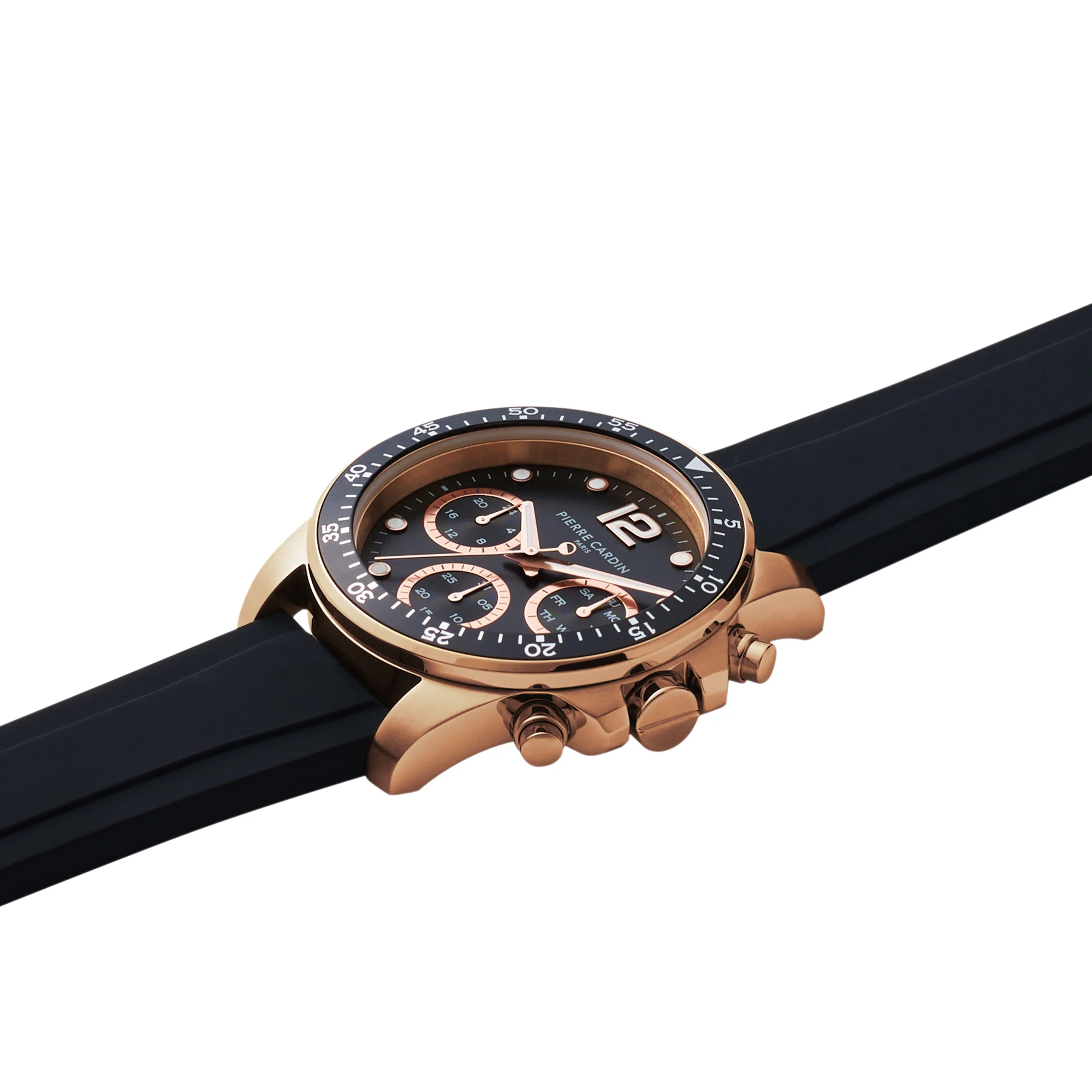 Nation Swank Multifunction Rose Gold watch with Black Dial with Black Bezel with a Rubber Strap - Image 3