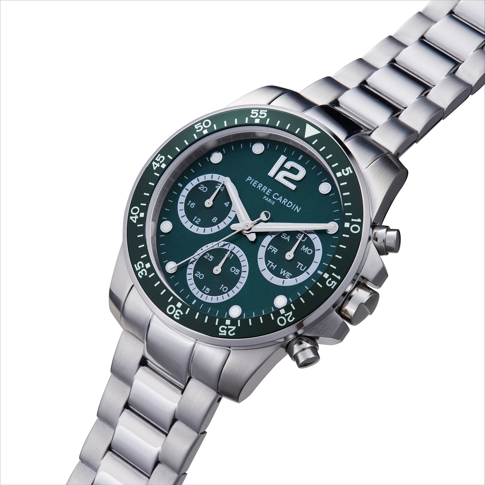 Nation Swank Multifunction watch with Green Dial and Green Bezel with a Metal Links Strap - Image 2