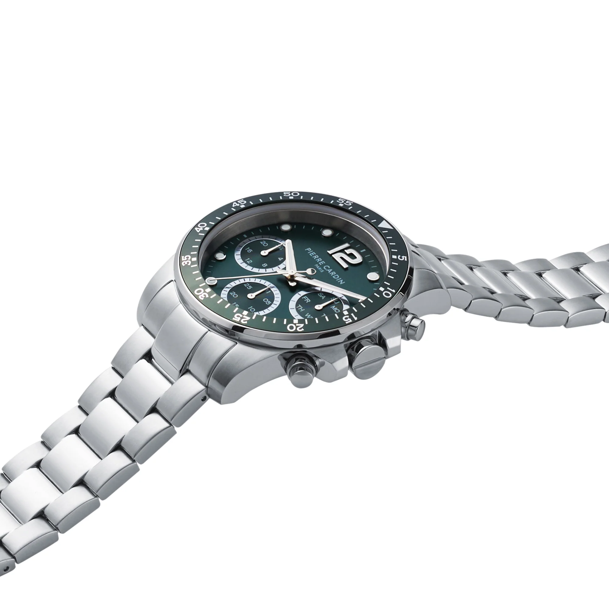 Nation Swank Multifunction watch with Green Dial and Green Bezel with a Metal Links Strap - Image 3