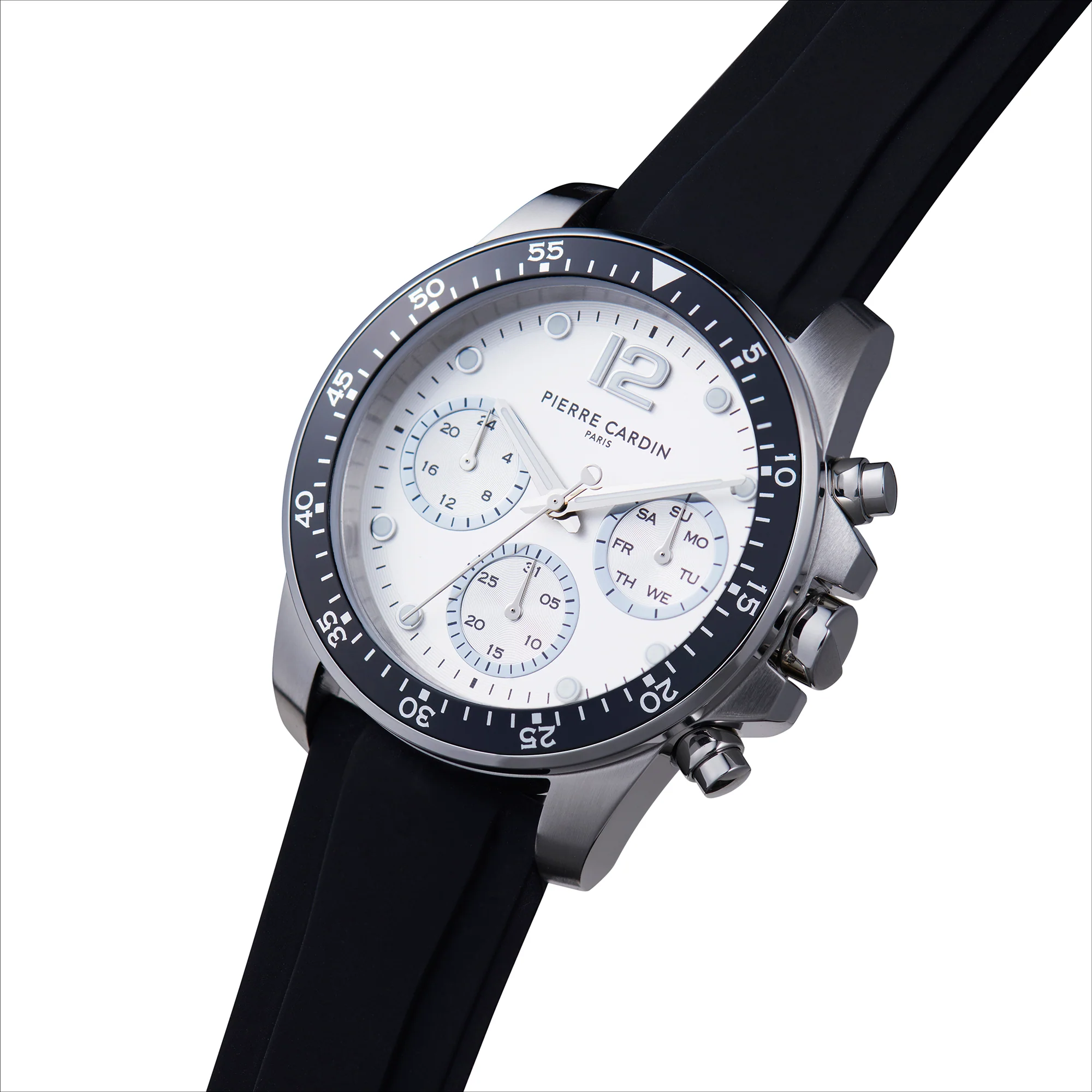 Nation Swank Multifunction watch with Silver Dial and Black Bezel with a Rubber Strap - Image 2