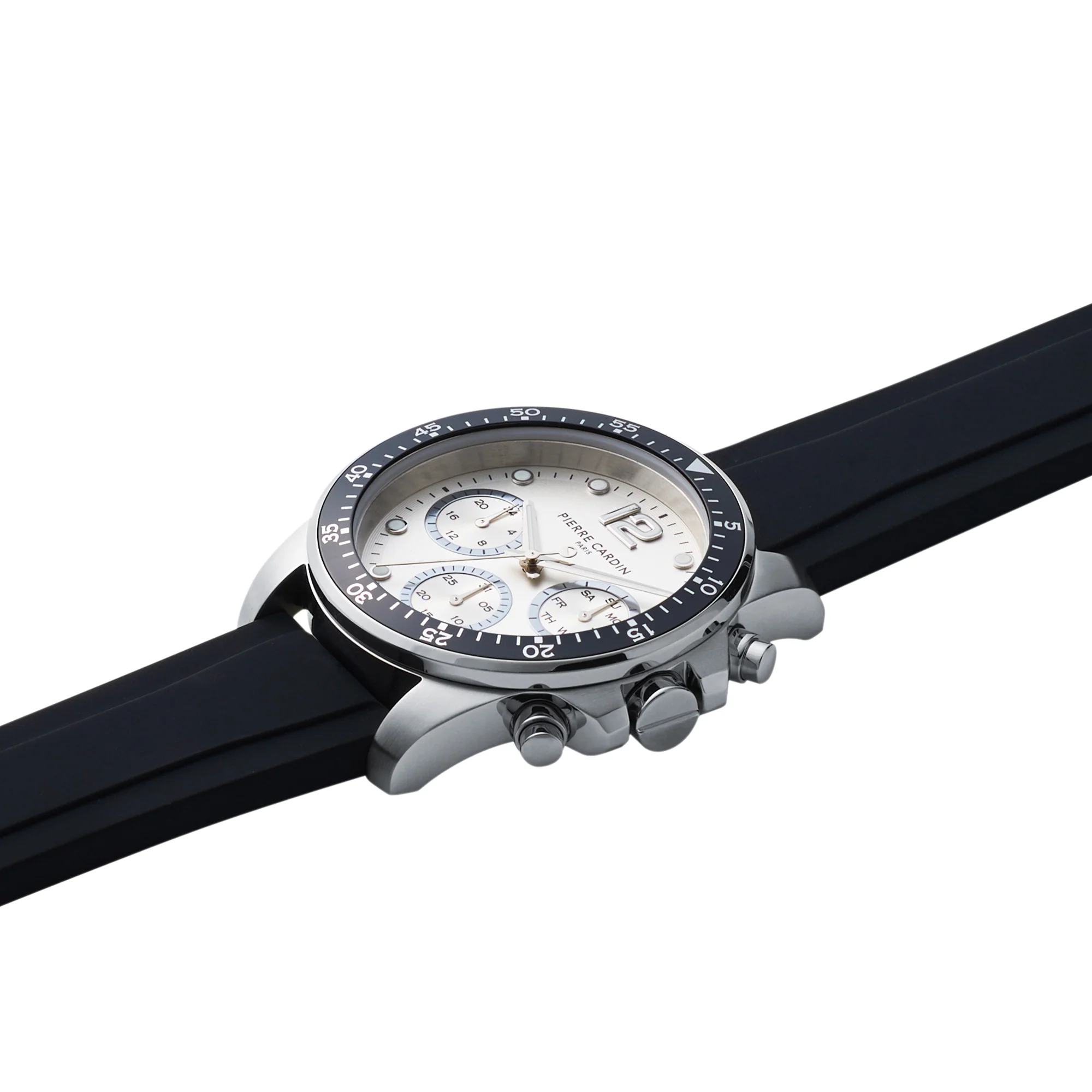 Nation Swank Multifunction watch with Silver Dial and Black Bezel with a Rubber Strap - Image 3