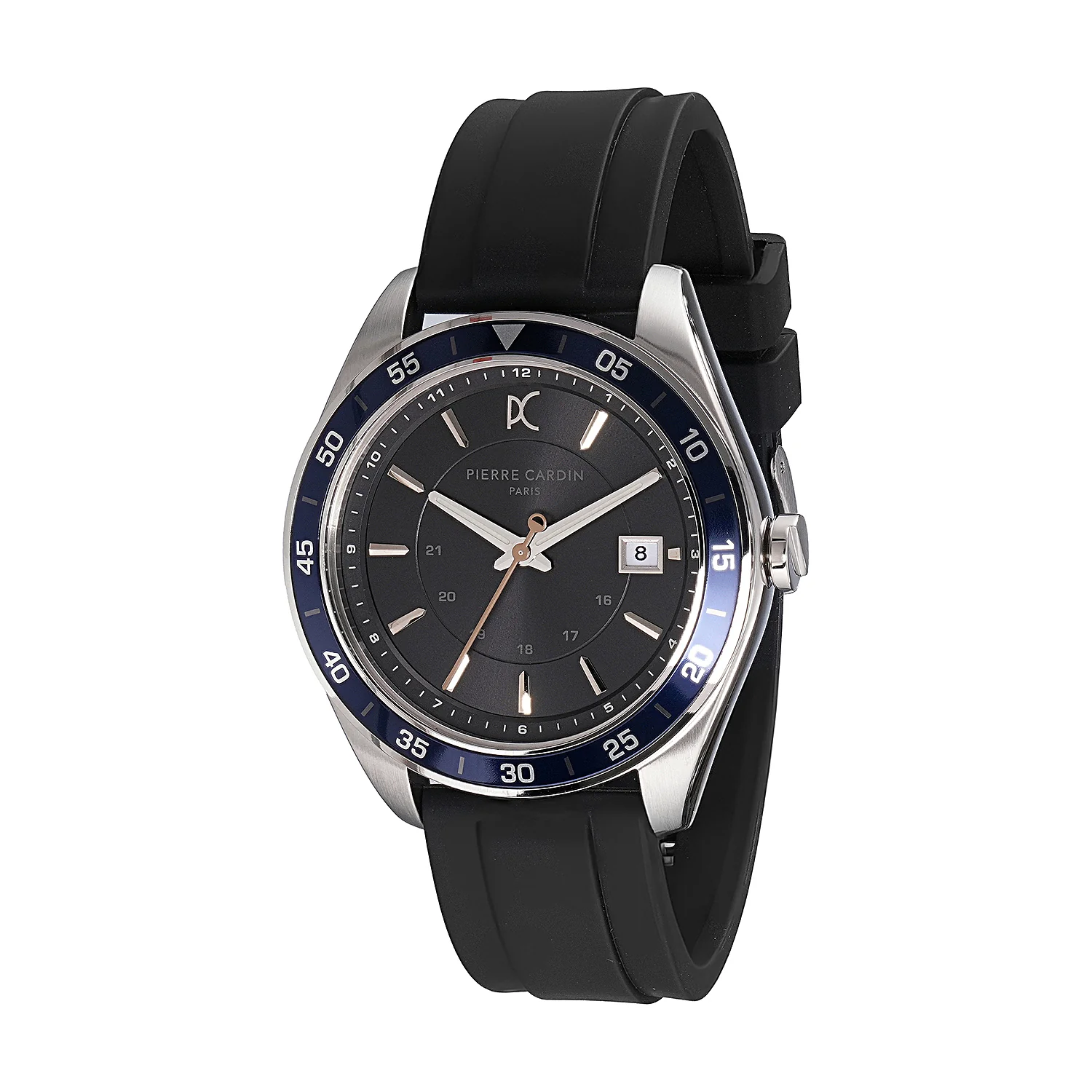 Nation Verre Men’s 42mm Sport Watch - Black Dial, Blue Bezel with Black Silicone Strap