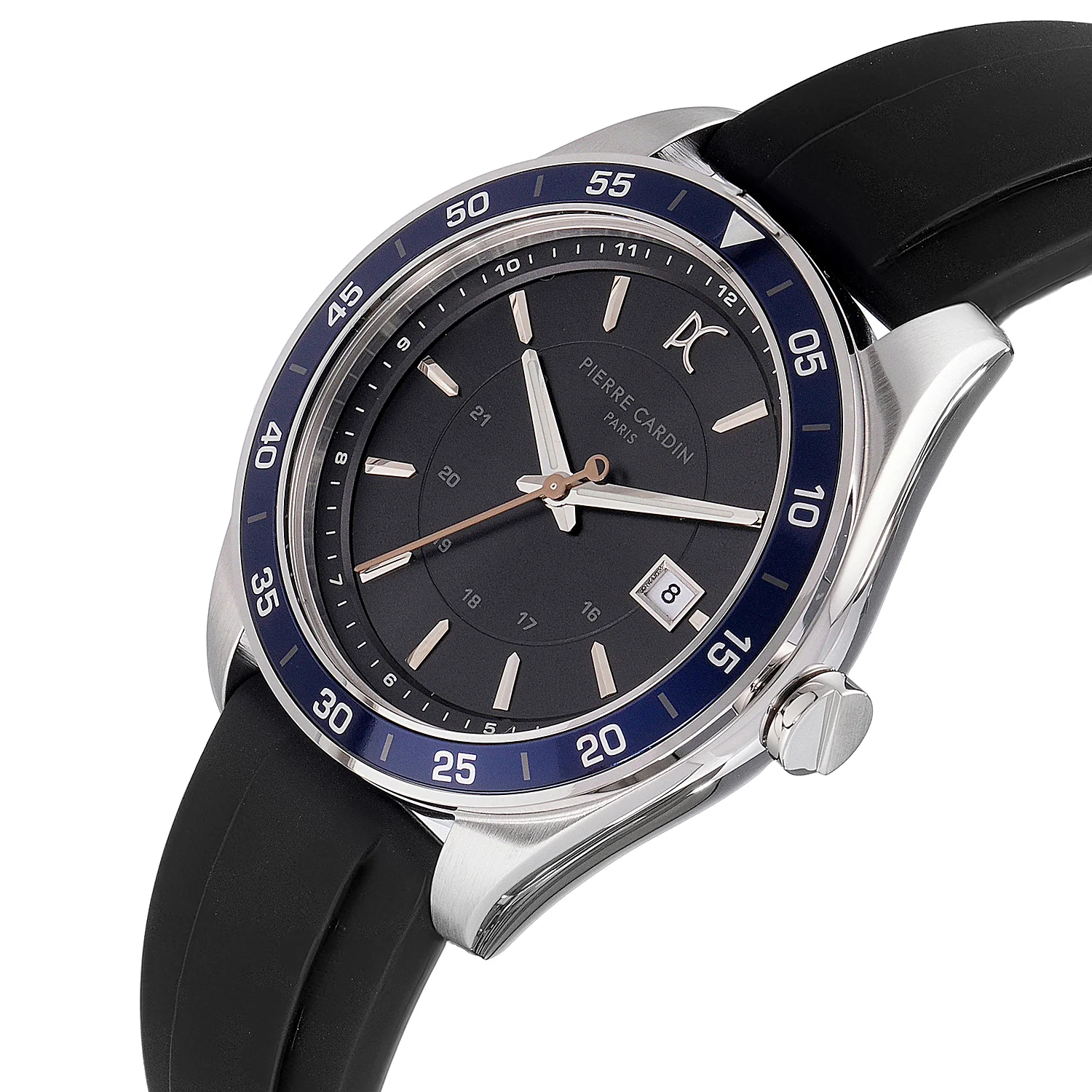 Nation Verre Men’s 42mm Sport Watch - Black Dial, Blue Bezel with Black Silicone Strap - Image 2