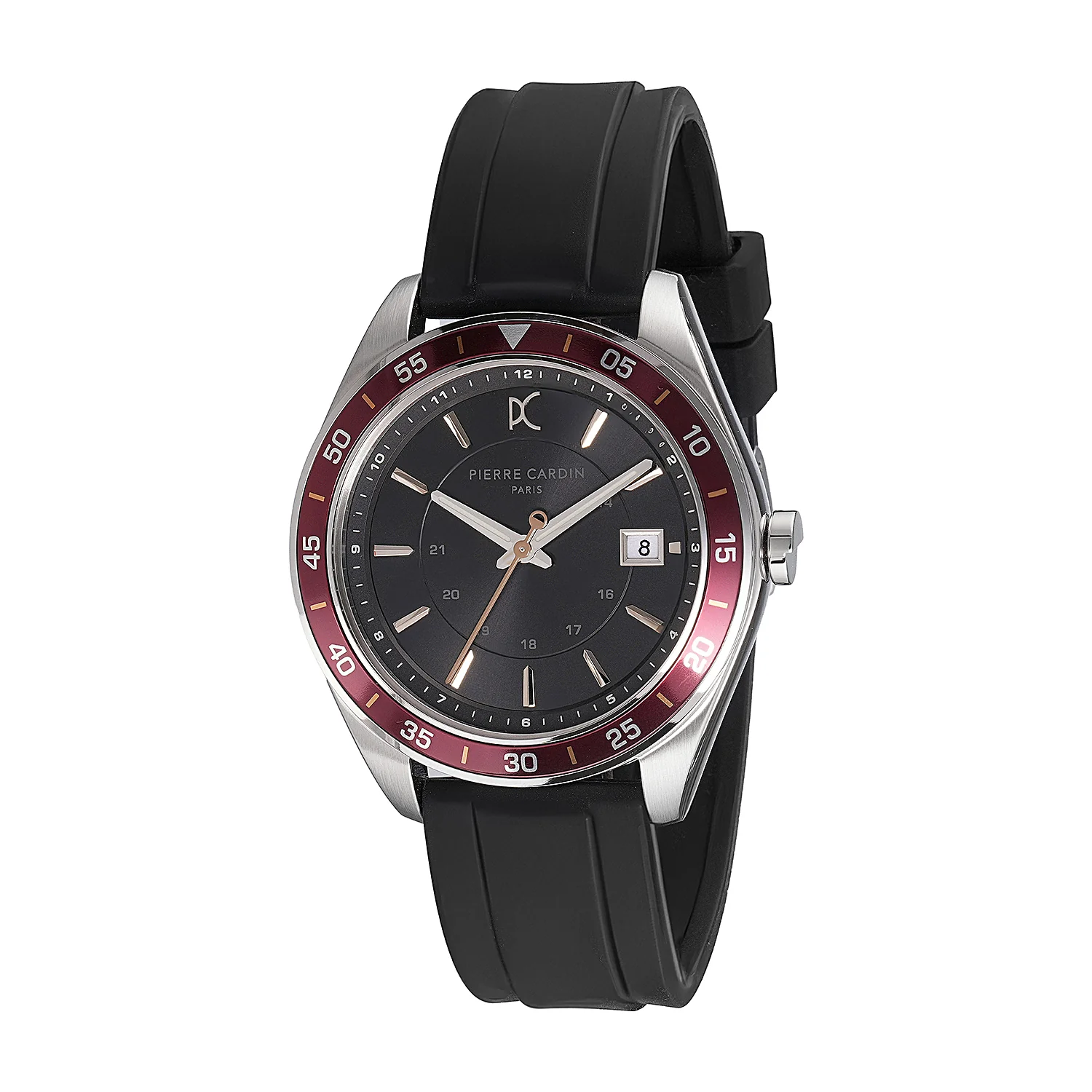 Nation Verre Men’s 42mm Sport Watch - Black Dial, Wine Bezel with Black Silicone Strap