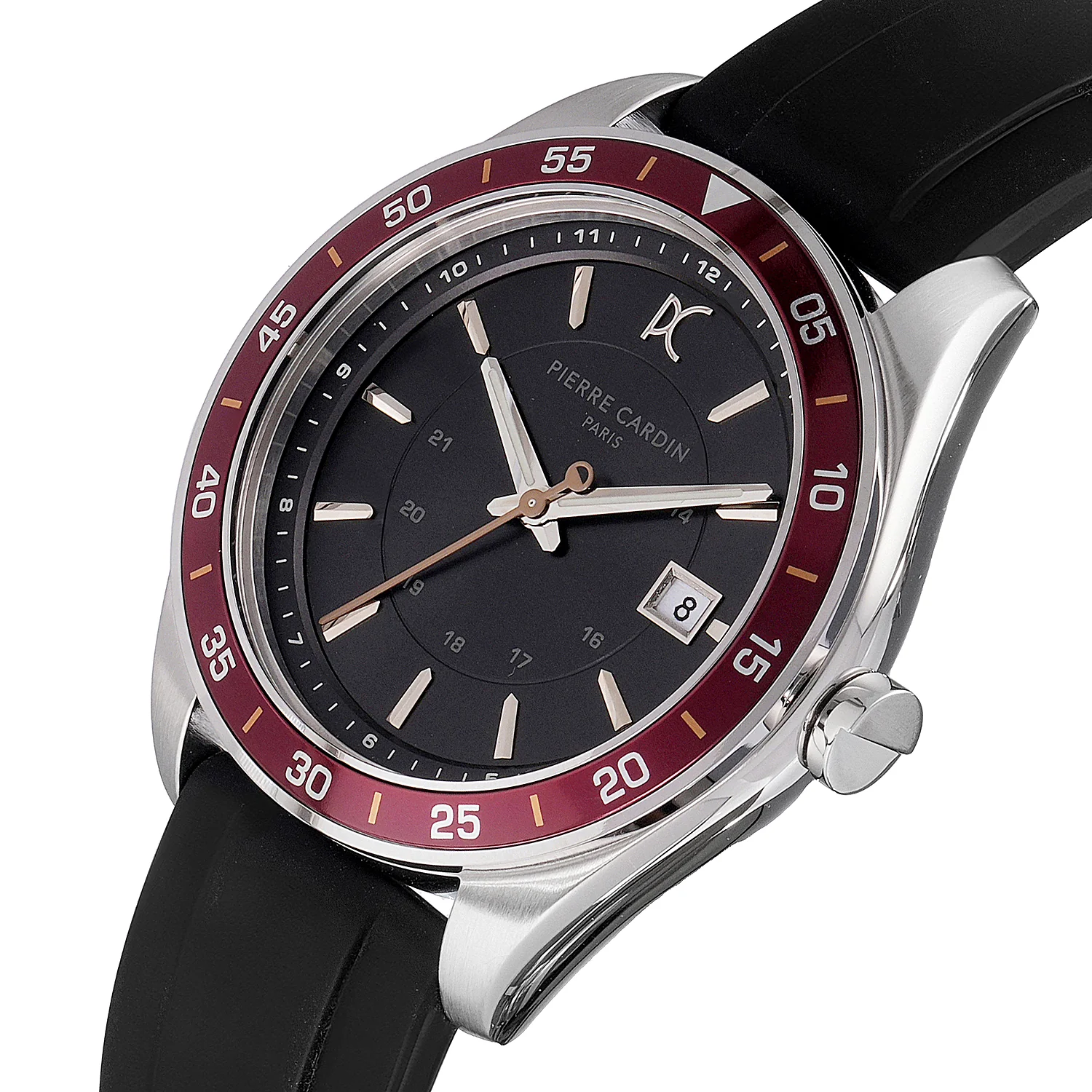 Nation Verre Men’s 42mm Sport Watch - Black Dial, Wine Bezel with Black Silicone Strap - Image 2
