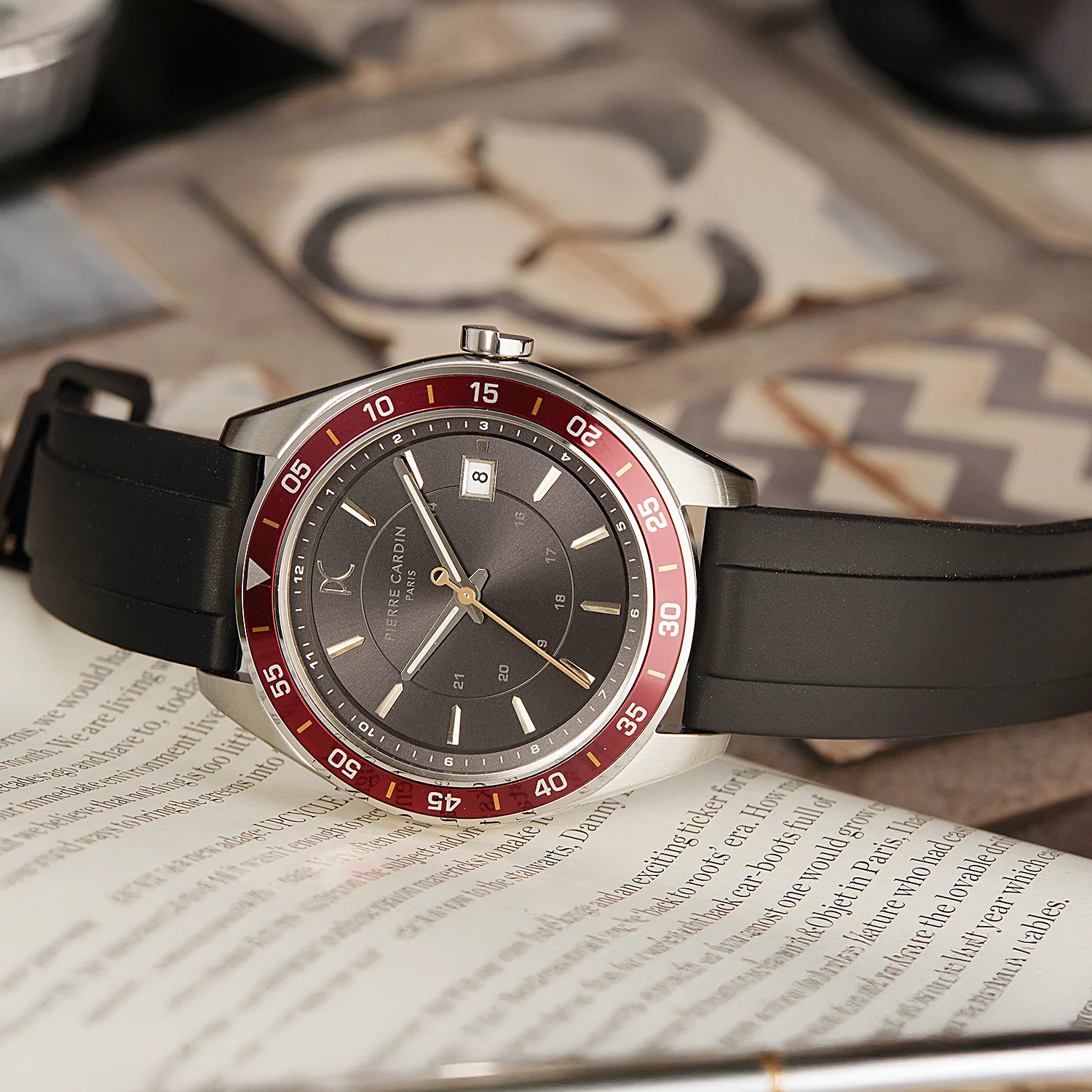 Nation Verre Men’s 42mm Sport Watch - Black Dial, Wine Bezel with Black Silicone Strap - Image 6