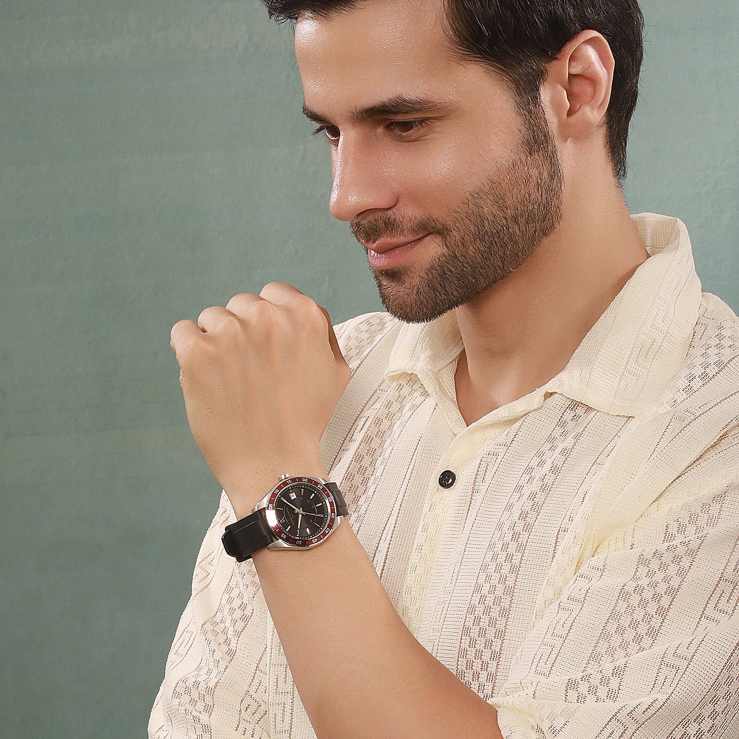 Nation Verre Men’s 42mm Sport Watch - Black Dial, Wine Bezel with Black Silicone Strap - Image 8