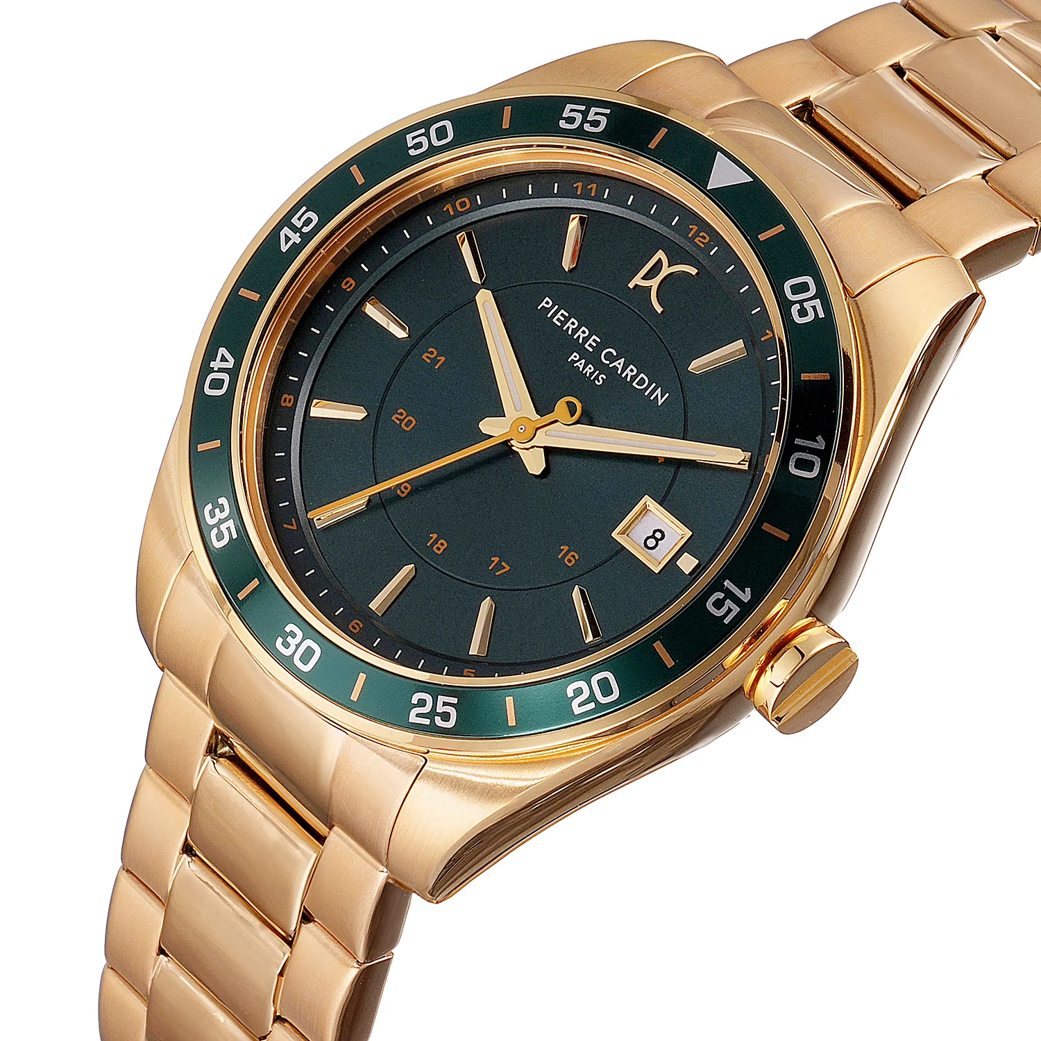 Nation Verre Men’s 42mm Sport Watch - Gold Case, Green Bezel, Green Silicone Strap - Image 3