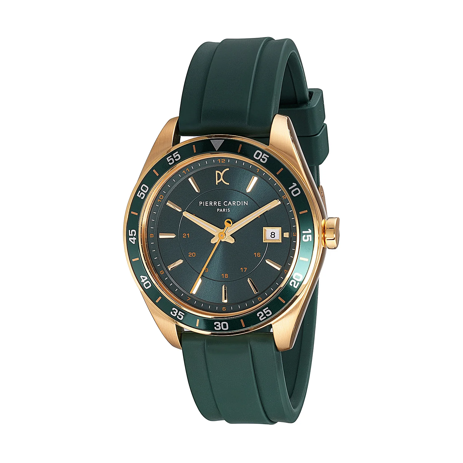 Nation Verre Men’s 42mm Sport Watch - Gold Case, Green Dial, Green Bezel with Green Silicone Strap - Image 2