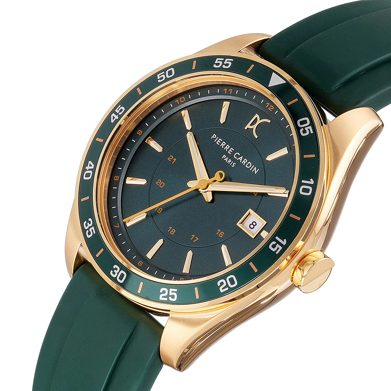 Nation Verre Men’s 42mm Sport Watch - Gold Case, Green Dial, Green Bezel with Green Silicone Strap - Image 3