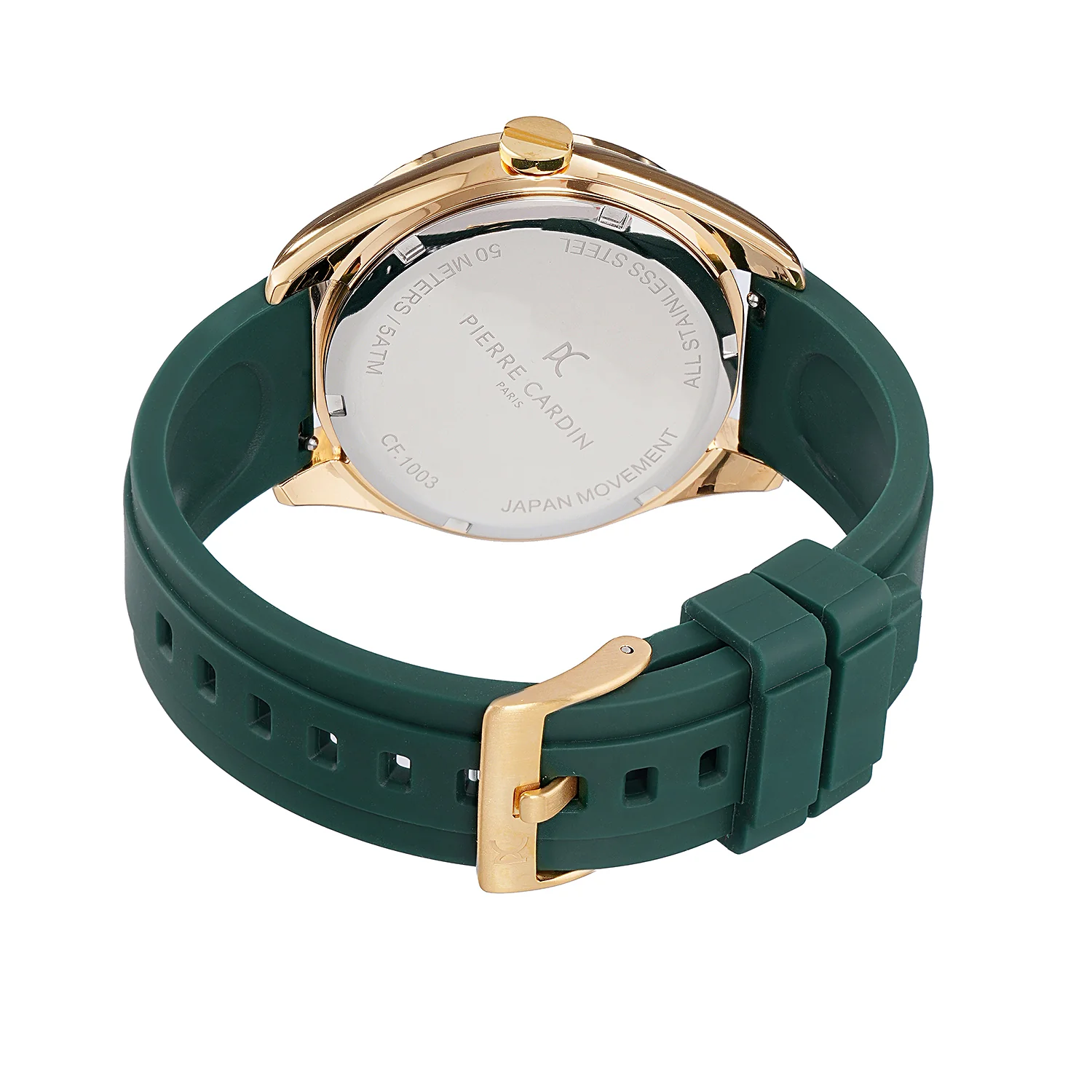 Nation Verre Men’s 42mm Sport Watch - Gold Case, Green Dial, Green Bezel with Green Silicone Strap - Image 4