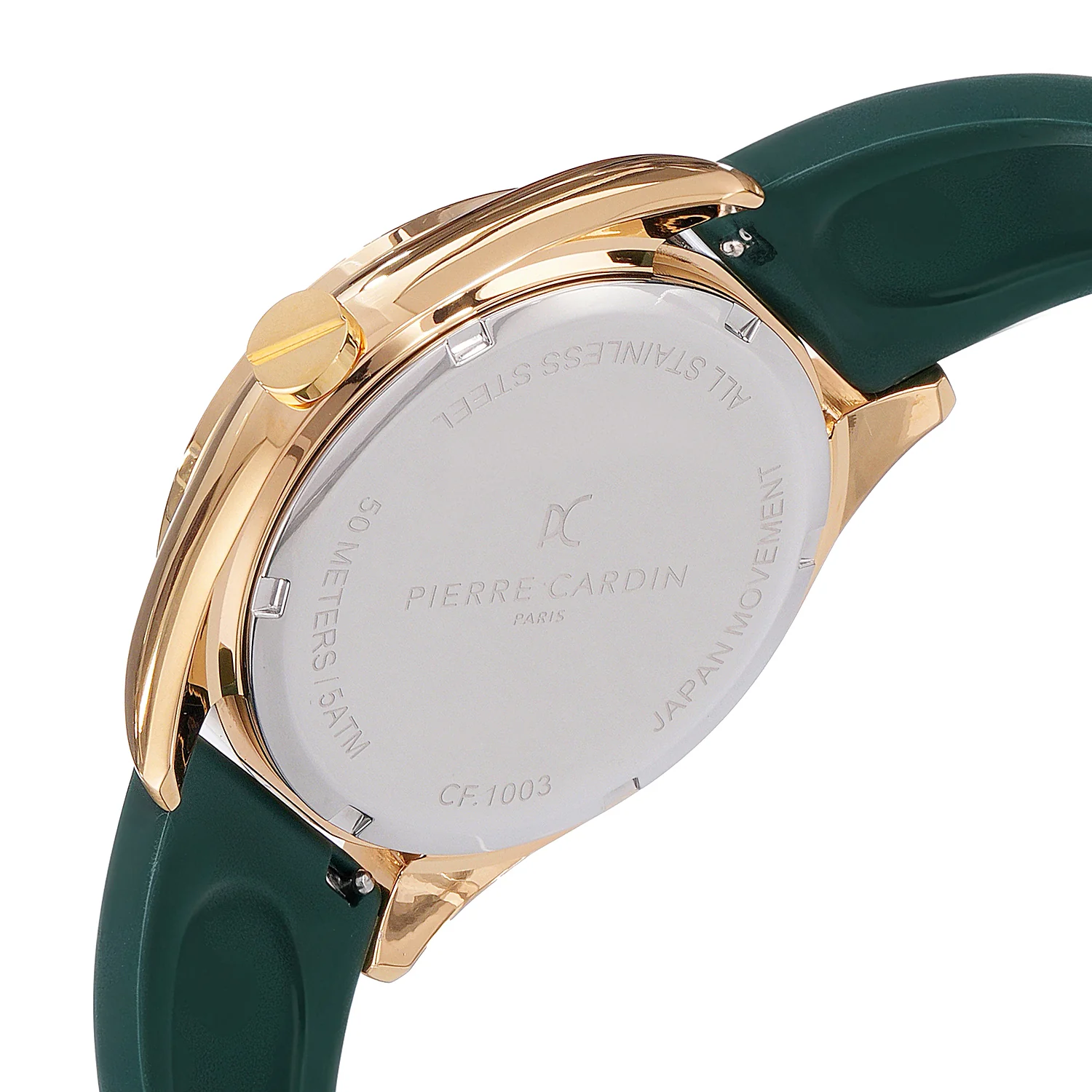 Nation Verre Men’s 42mm Sport Watch - Gold Case, Green Dial, Green Bezel with Green Silicone Strap - Image 5