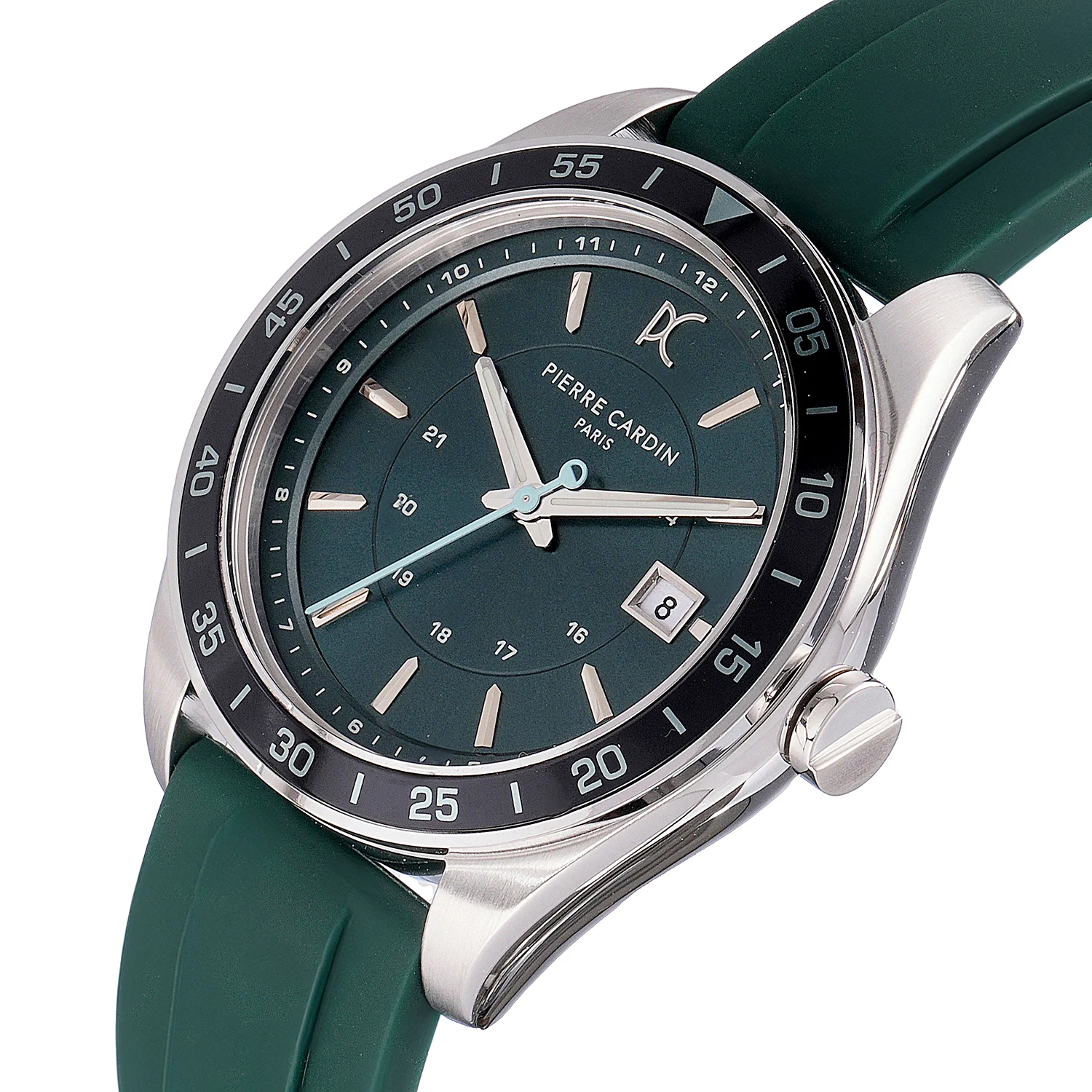 Nation Verre Men’s 42mm Sport Watch - Green Dial, Black Bezel with Green Silicone Strap - Image 3
